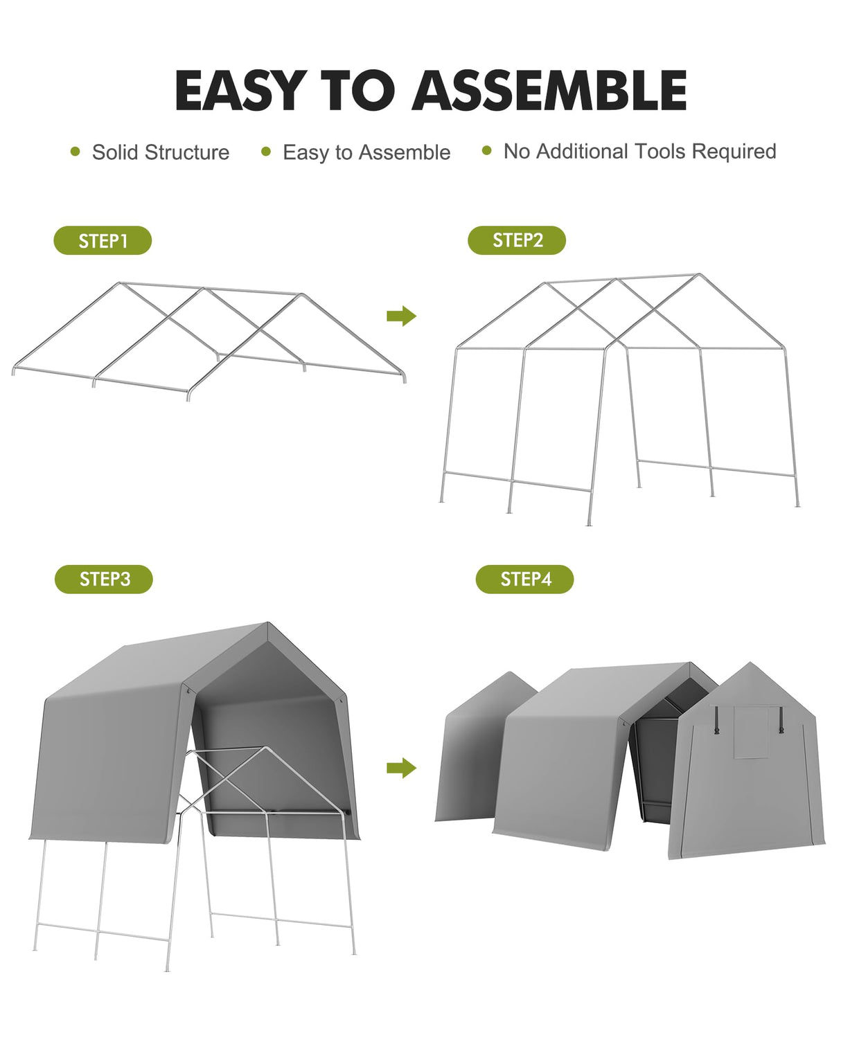 VerisShade 10 x 10 ft Carport Storage Shed, Shelter Logic with 2 Roll-up Zipper Door, Heavy Duty Waterproof Tarp, Storage Tent for ATV, Motorcycle, Bike, Garden Tools, Firewood VerisShade