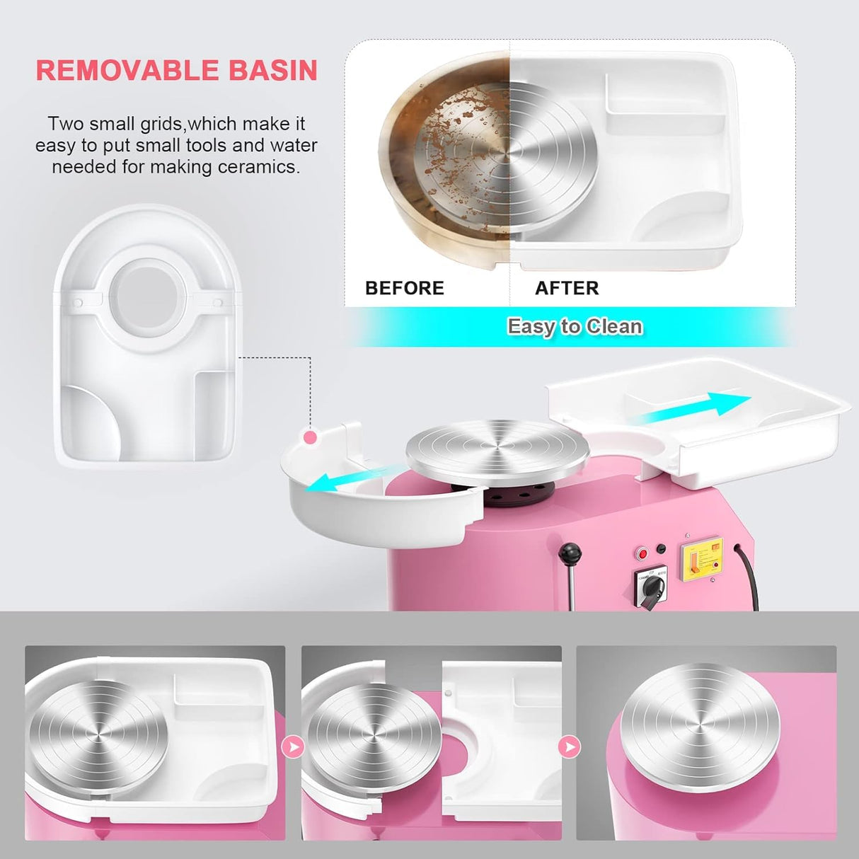 Pottery Wheel Pottery Forming Machine 25CM 350W Electric Pottery Wheel with Foot Pedal DIY Clay Tool Ceramic Machine Work Clay Art Craft (Pink) Homiesetify