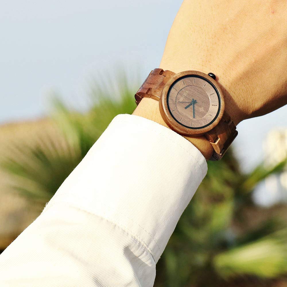 BEWELL Men/Womens Wooden Watch,Natural Handmade Minimalist Adjustable Wood Quartz Wristwatch BEWELL