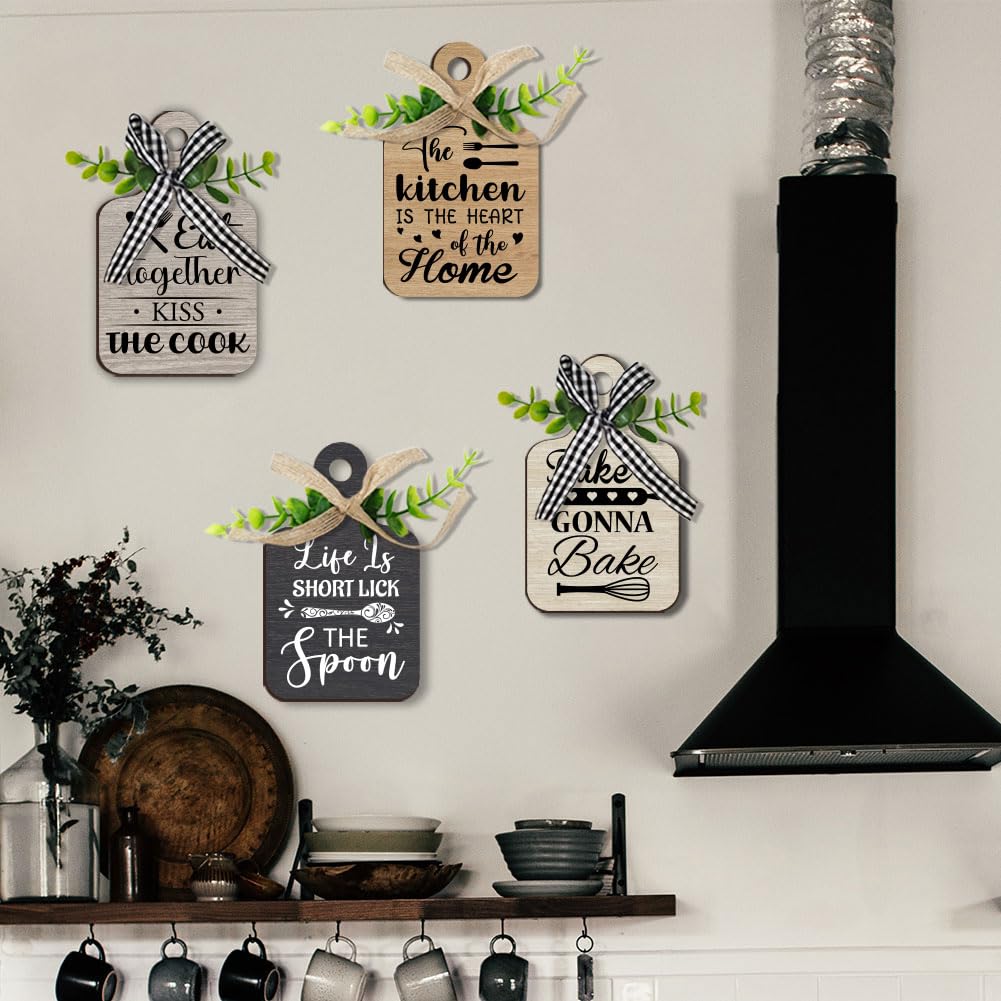 PH PandaHall 4pcs Kitchen Wooden Hanging Signs, Wall Decor Wood Sign Kitchen Wall Decor Hanging Plaques Farmhouse Eat Sign Wood Bar Sign for Home Kitchen Dining Living Room Bar Cafe Art Decor PH PandaHall