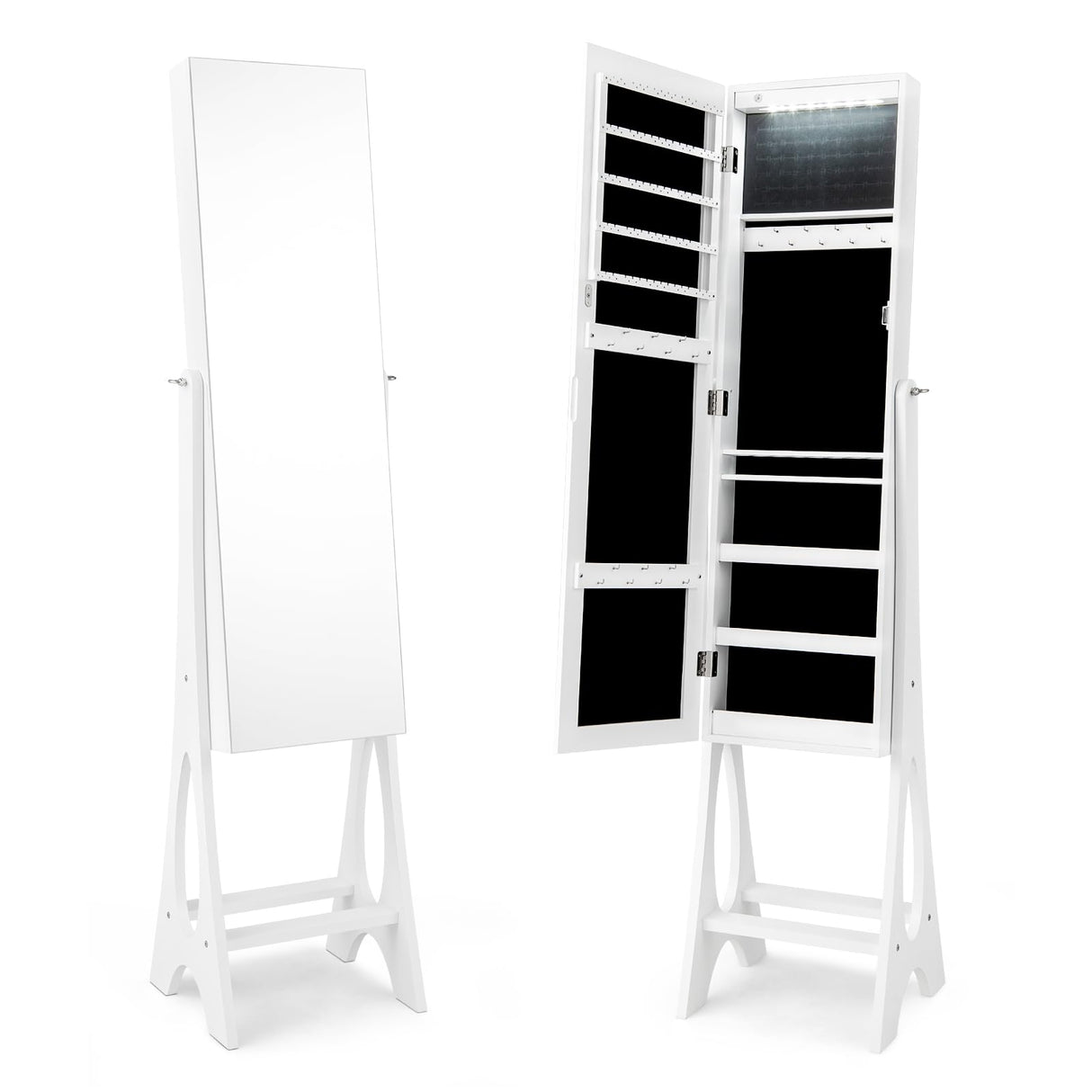 Giantex 12 LED Jewelry Armoire Cabinet with Frameless Full-length Mirror, Standing Jewelry Cabinet Organizer with 16 Lipstick Holders, Large Storage Capacity, 3 Angles Adjustable (White) Giantex
