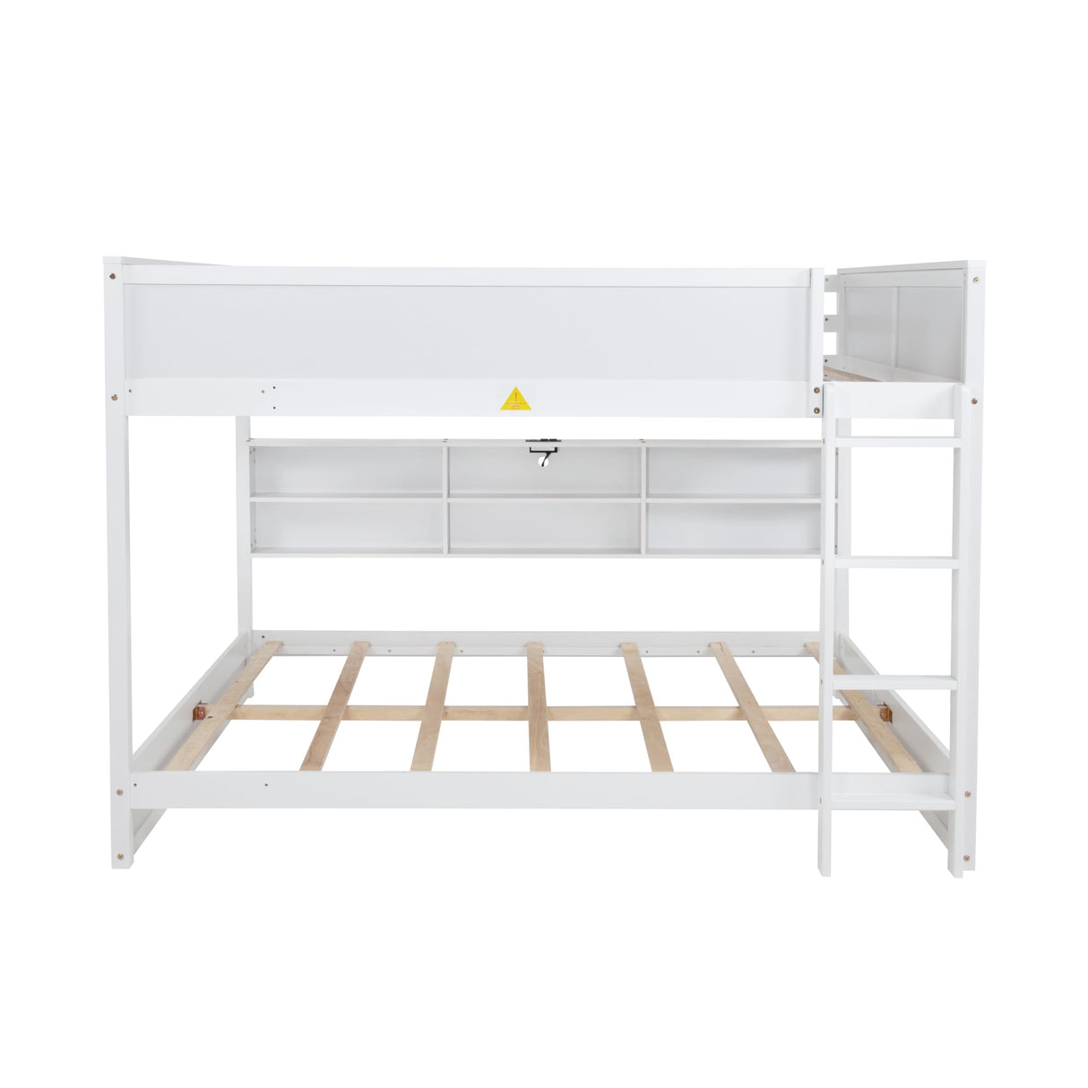 Harper & Bright Designs Queen Over Queen Bunk Bed with Built-in Storage Cabinets, Charging Station, Ladder and Safety Guardrails, Solid Pine Wood Bunk Bed, White Harper & Bright Designs