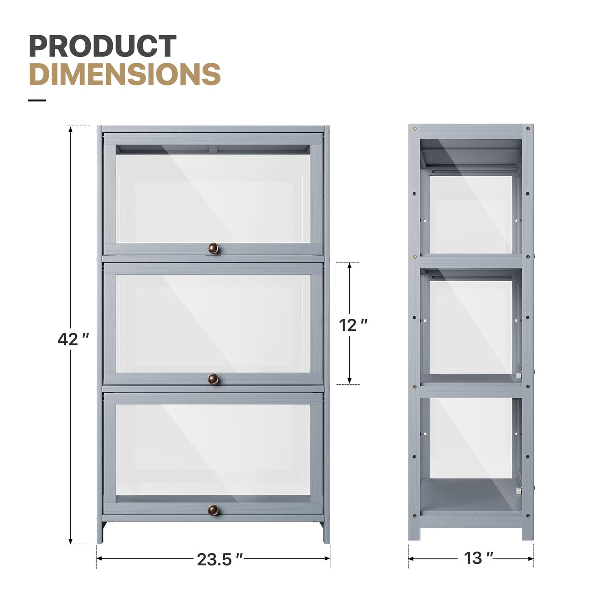 MoNiBloom 3-Tier Display Cabinet with Acrylic Doors, 42” Transparent Curio Display Case, Toy Organizers Rack & Storage Shelf for Living Room MoNiBloom