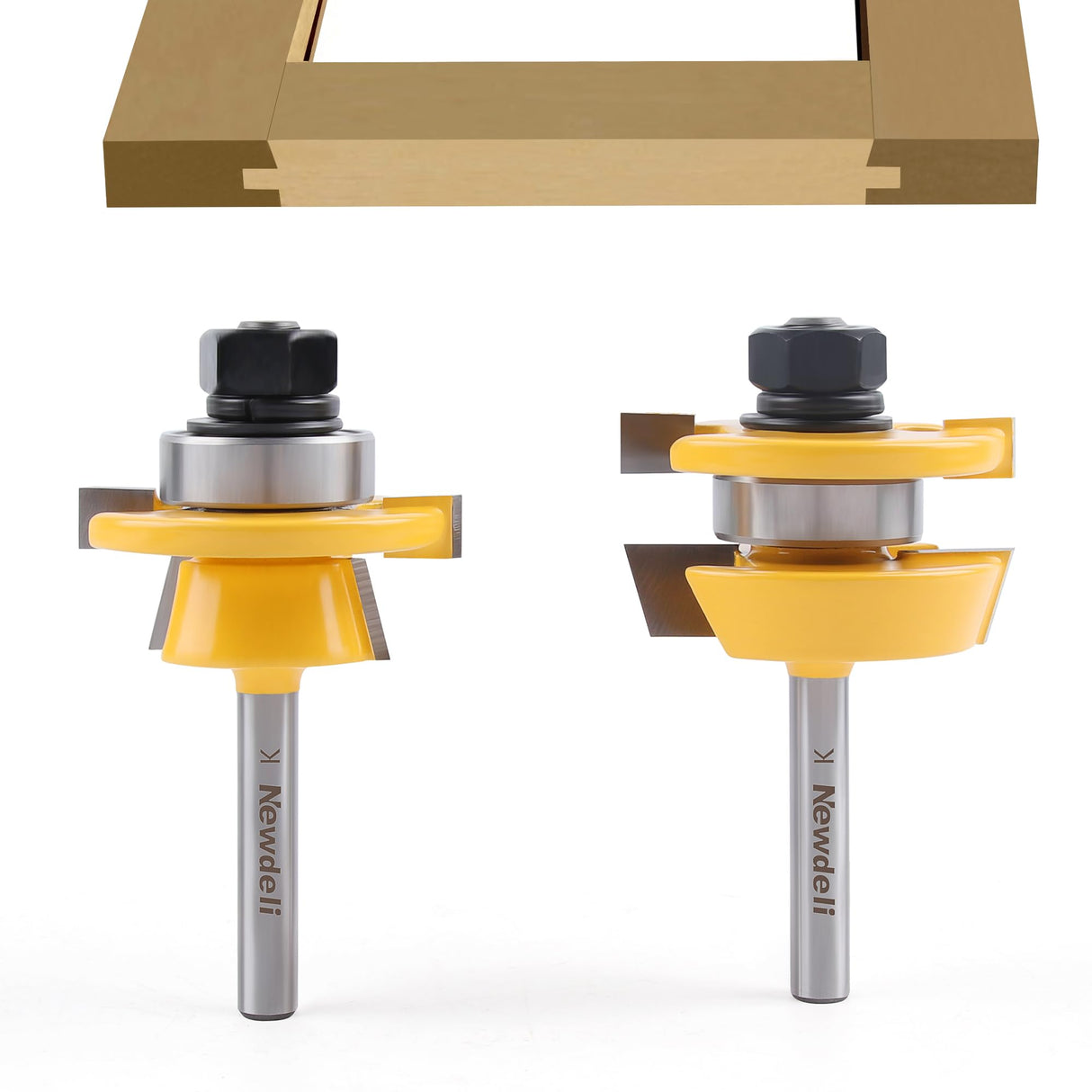 Newdeli 2Pcs Shaker Rail and Stile Router Bit Set 1/4 Inch Shank Tongue and Groove Router Bits Professional Carbide Milling Cutters for Woodworking for Cabinet Doors Newdeli