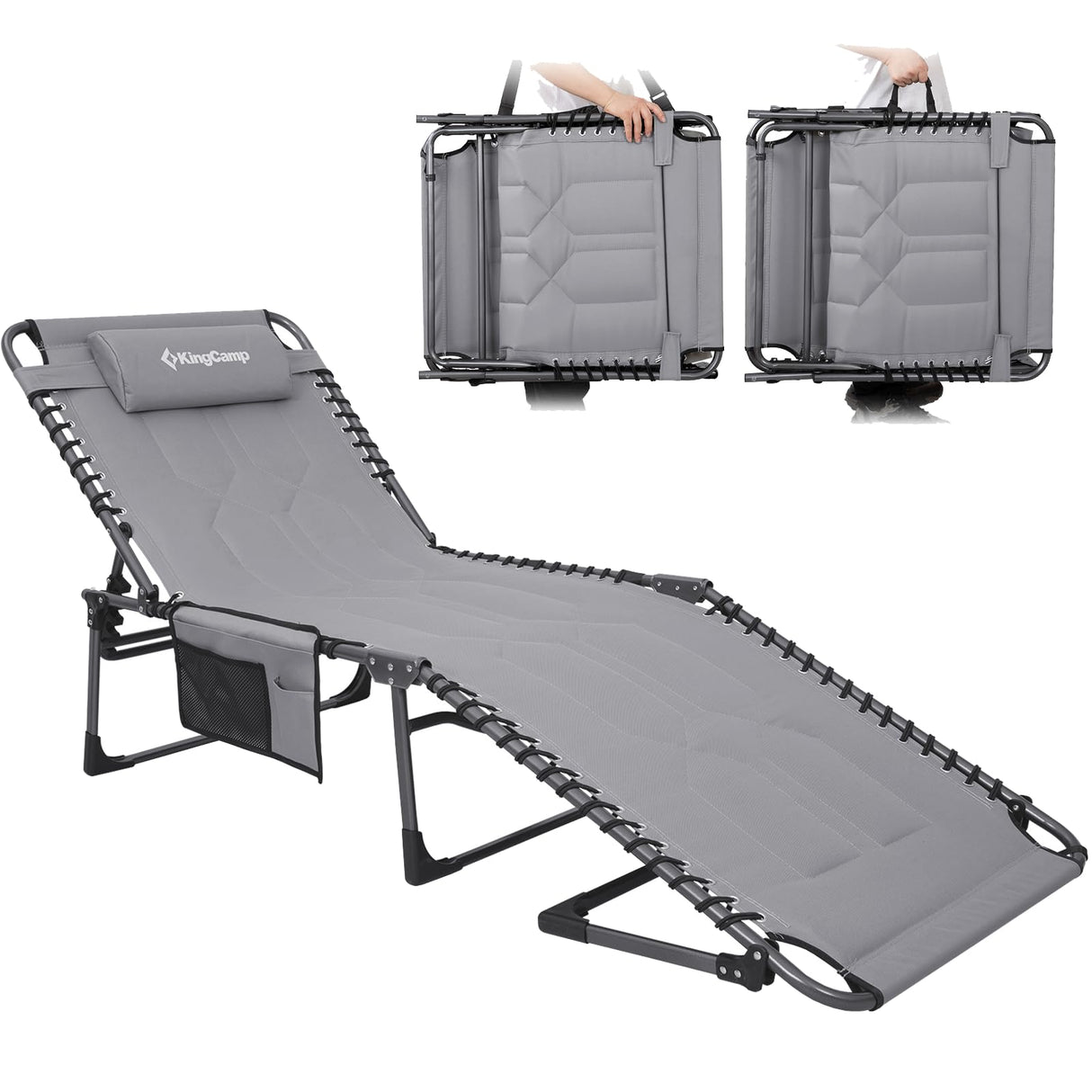 KingCamp Oversized Tanning Chair, Extra-Wide Padded Folding Chase Lounge Chairs Portable Adjustable 5-Position 400lbs Heavy Duty Lounger with Double-Layer Oxford for Outdoor Beach Patio Sun Pool KingCamp