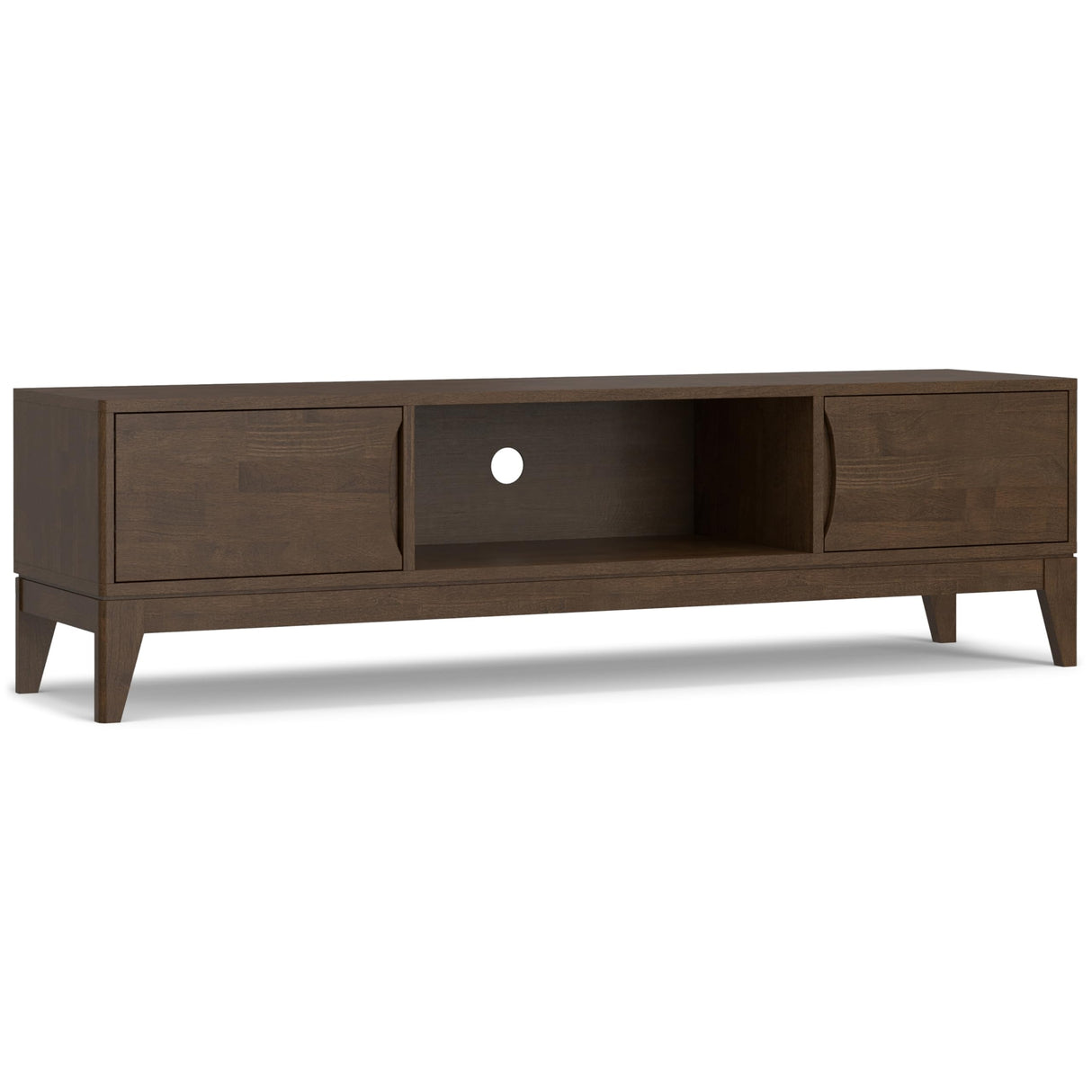SIMPLIHOME Harper Solid Hardwood Wide Mid Century Modern Media Stand for TVs up to 80 inches for The Living Room and Entertainment Center, 72 inch, Walnut Brown SIMPLIHOME