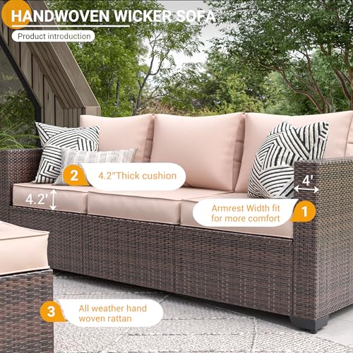 UDPATIO 6 Piece Patio Furniture 7 Seats Wicker Outdoor Sectional, Thick Cushions Patio Couch Chair with Ottoman & Storage Table for Porch, Balcony UDPATIO