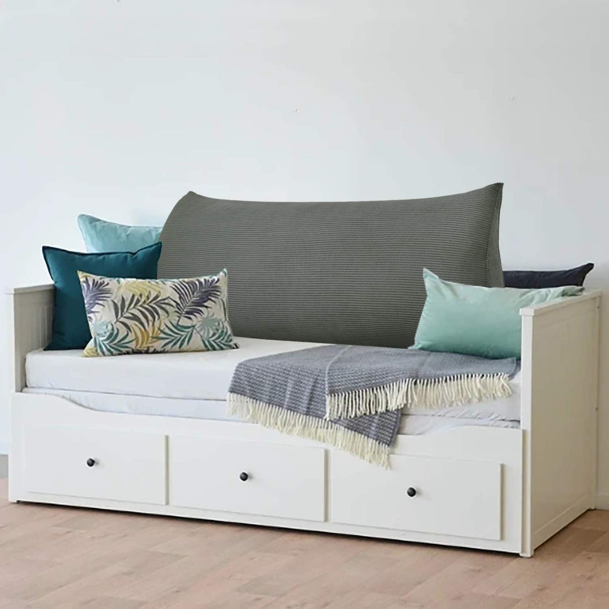 WOWMAX Large Bolster Triangular Positioning Support Reading Backrest Wedge Pillow for Headboard for Day Bed Bunk Bed with Removable Cover No Button Grey Queen WOWMAX