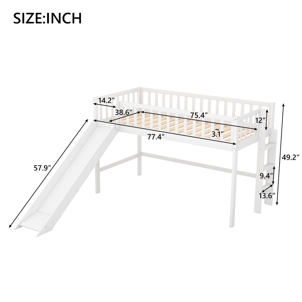 Majnesvon Twin Loft Bed with Slide,Wood Loft Bed Low Profile for Boys Girls, Built-in Ladder and Guard Rail,No Box Spring Needed Majnesvon