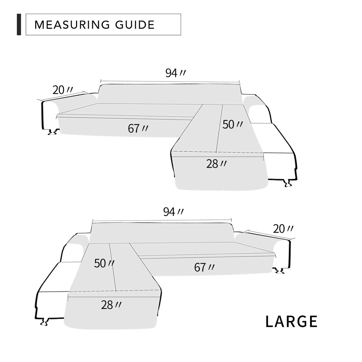 Easy-Going Sectional Couch Covers for Dogs L Shape Sofa Cover Reversible Sofa Slipcover Chaise Lounge Cover Furniture Protector Cover for Pets Dog Cat (Large, Dark Gray/Dark Gray) Easy-Going