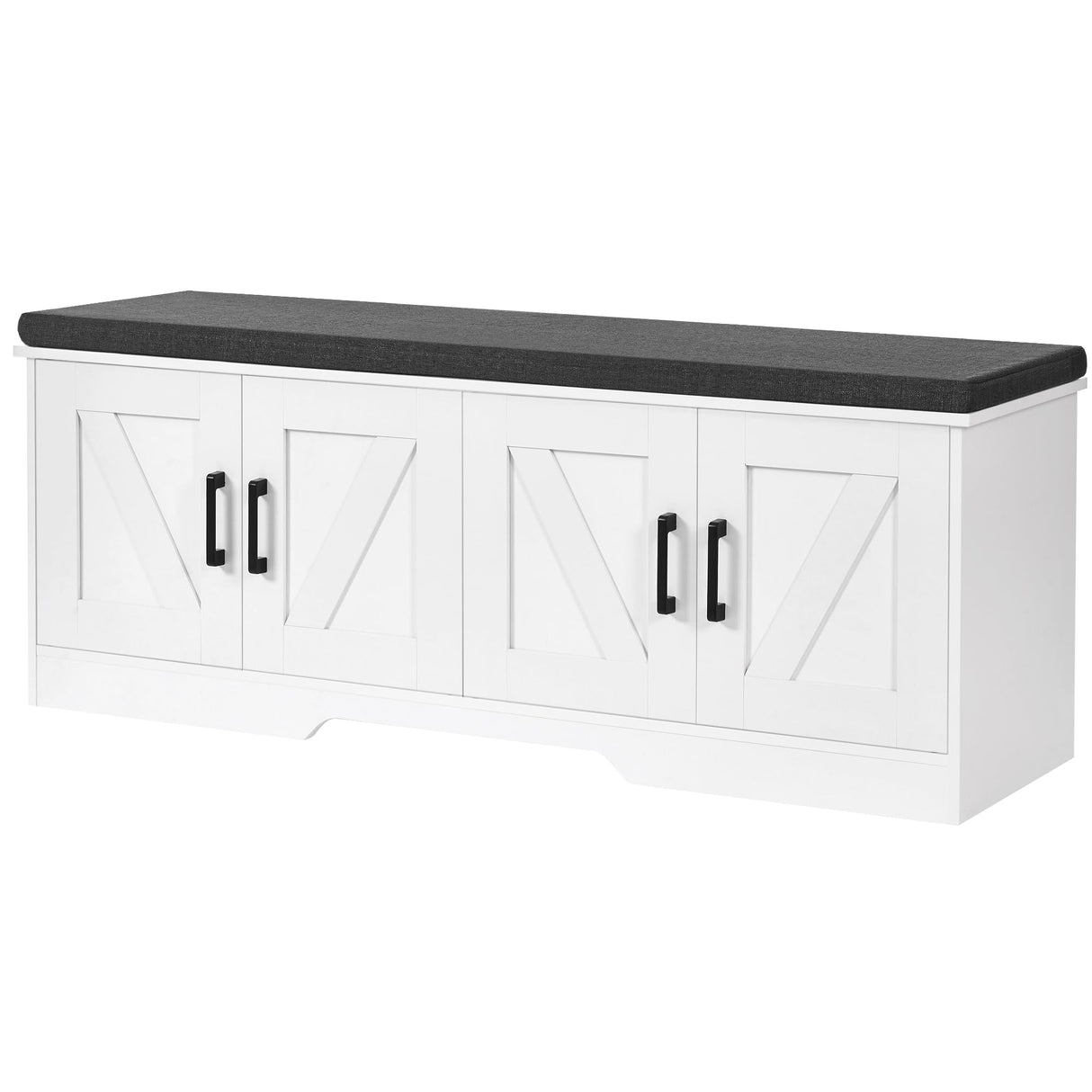 HOMSHO 2-Tier Storage Bench, Shoe Bench with Padded Seat Cushion, Entryway Bench with 4 Barn Doors, Adjustable Shelf, 13.8" D x 47.2" W x 17.7" H, for Entryway, Living Room, Bedroom, White HOMSHO