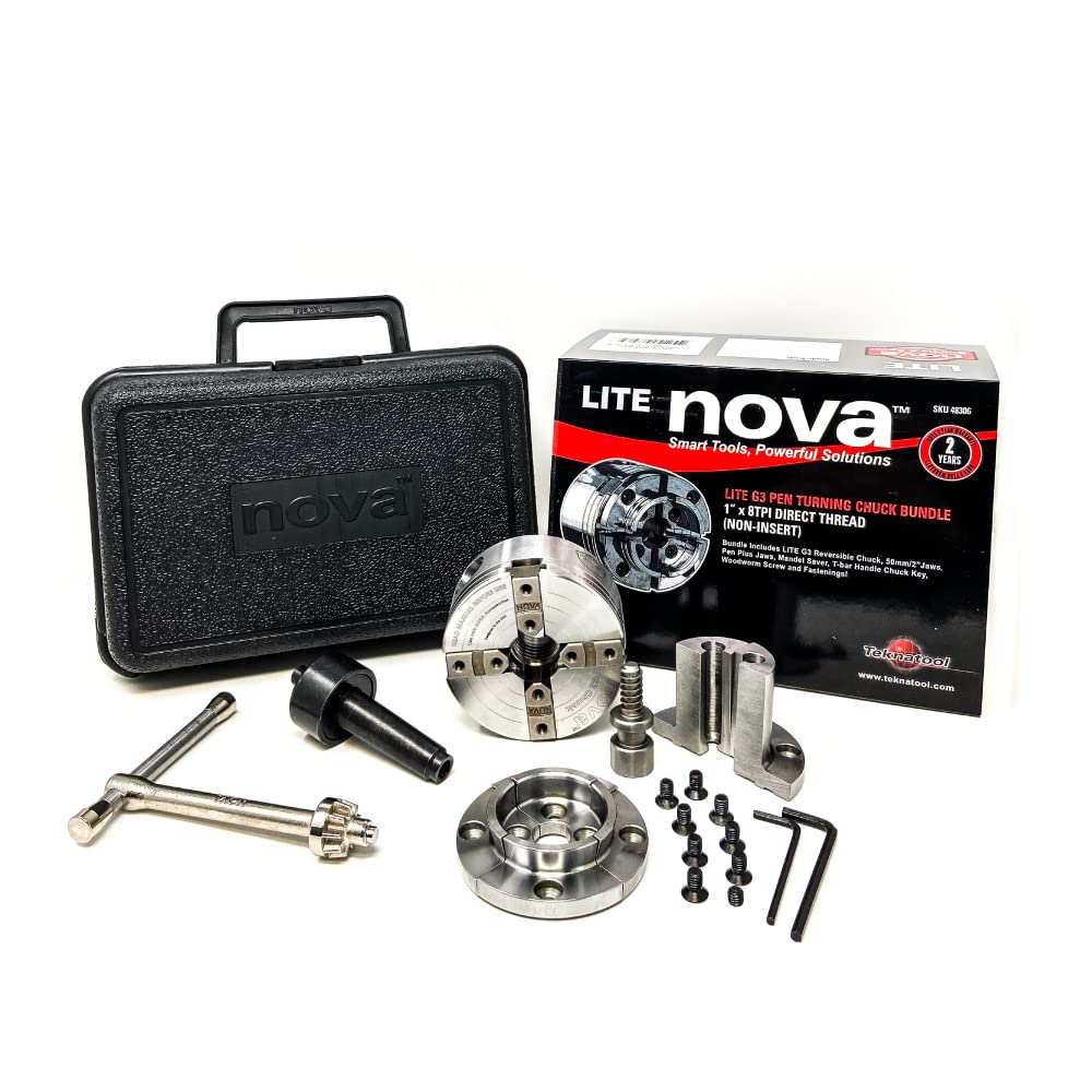 Nova 48306 G3 Lite Pen Turning Chuck Bundle Direct Thread 1” x 8TPI (Includes chuck, 2" jaw set, pen jaws, mandrel saver, woodworm screw) Nova