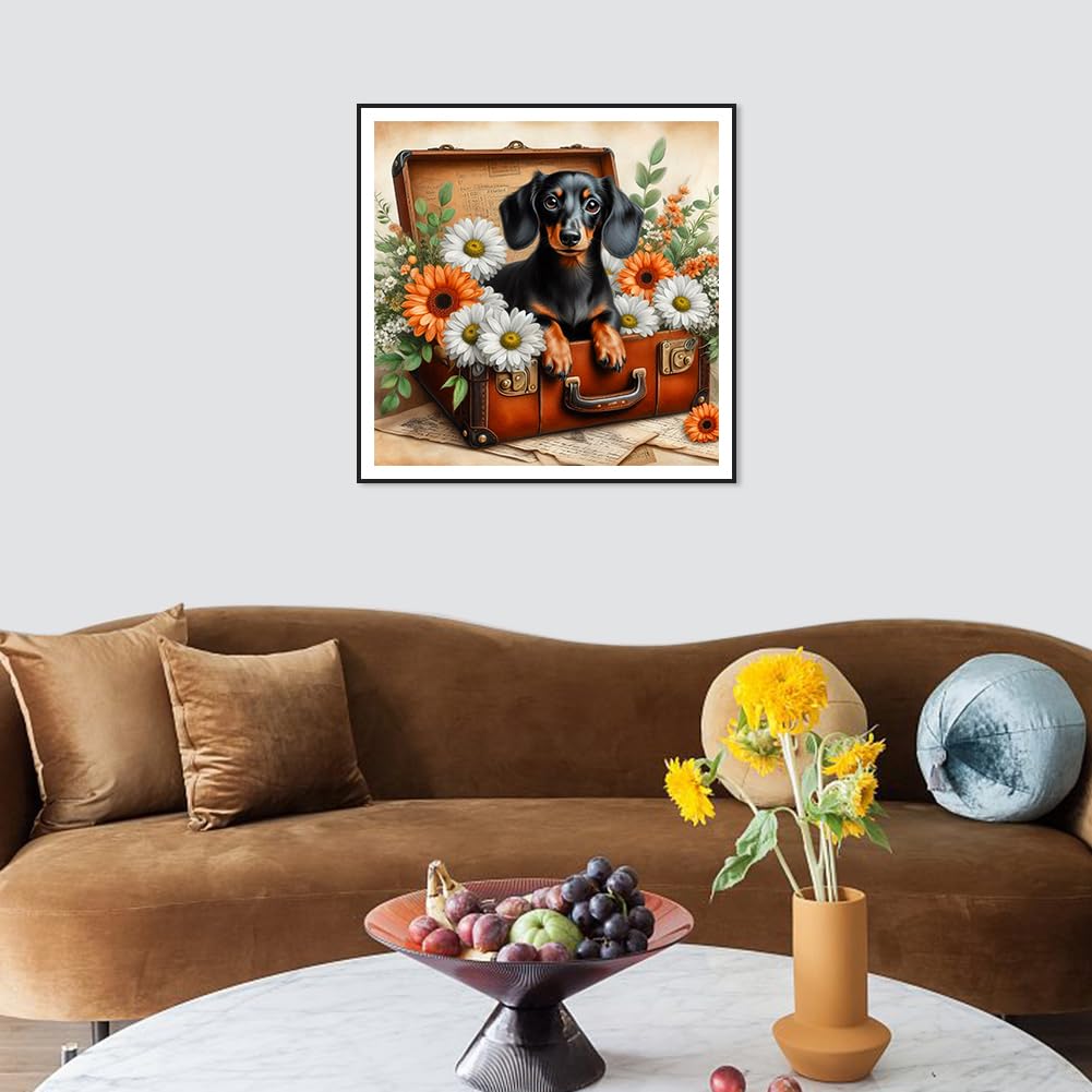 FHBUBPUP 5D Dog Diamond Painting Kits for Adults, Dachshund Diamond Art Kits for Beginners, DIY Full Drill Round Diamond Dot Gem Art, Craft Gift Suitable for Home Wall Decoration 12×12Inch FHBUBPUP