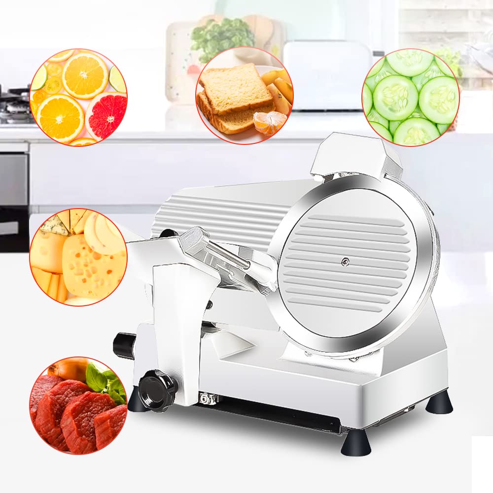 Meat Slicer,10" Premium Steel Blade Home and for Commercial Meat Slicer Stainless Steel Semi-Auto bread slicer, Cheese Food Electric Deli Slicer. TUDALLK