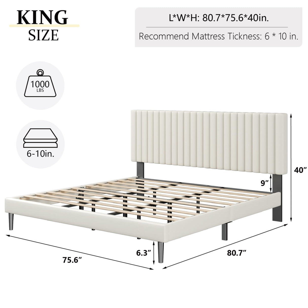 HAOARA King Size Bed Frame,King Size Platform Bed Frame and Velvet Upholstered Headboard with Strong Wood Slats, Box Spring Optional, Mattress Foundation, Easy Assembly Beige HAOARA