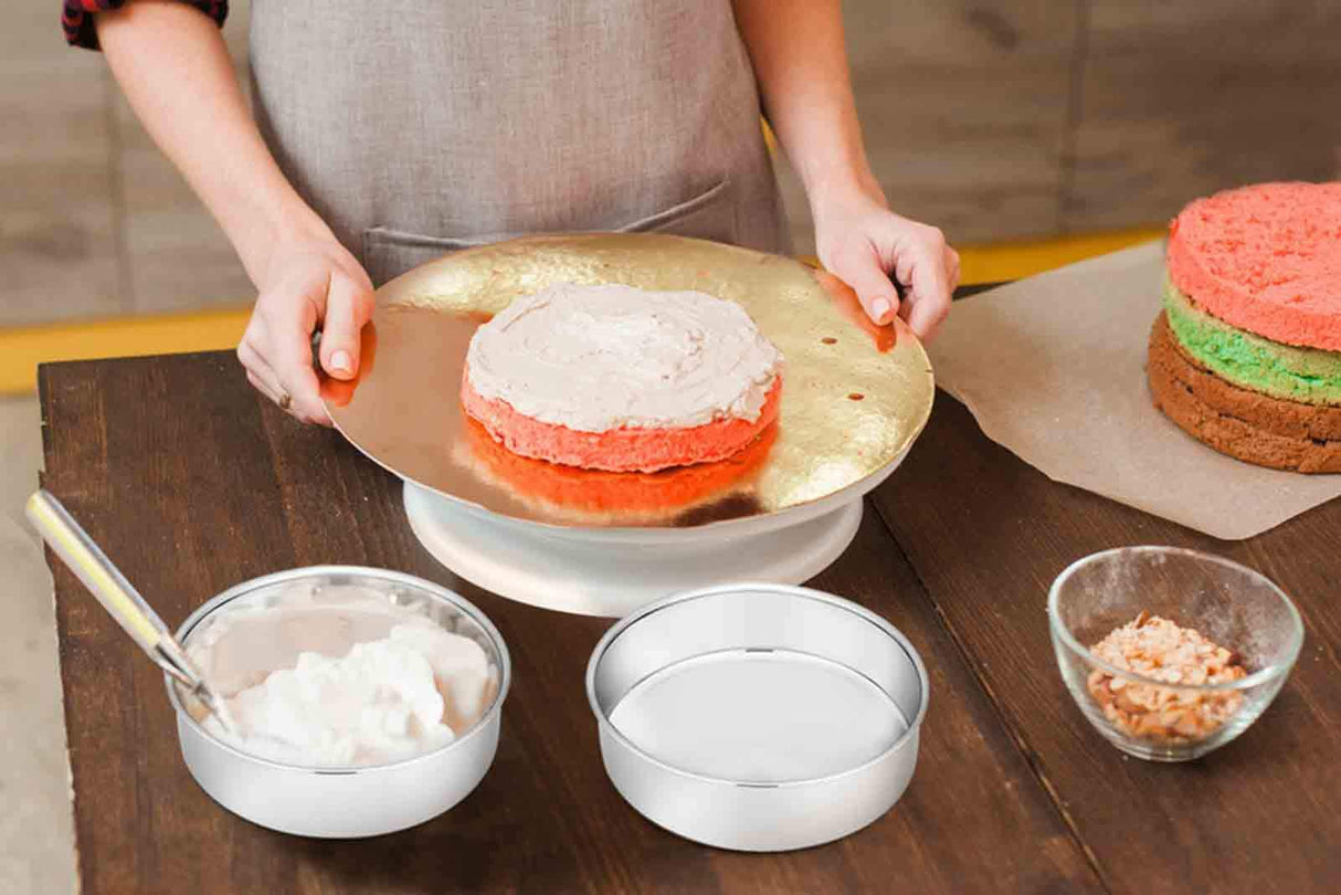 TeamFar 6 Inch Cake Pan, Round Cake Pan Tier Baking Pans Set Stainless Steel, Fit in Pot Pressure Cooker Air Fryer, Healthy & Toxic Free, Mirror Finish & Sturdy, Oven & Dishwasher Safe - Set of 3 TeamFar