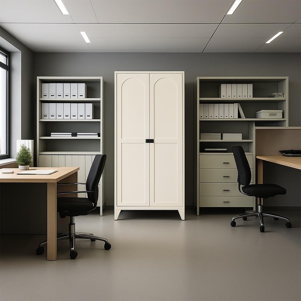 71" Metal Storage Cabinet with Keyless 3-Digit Combination Lock, Adjustable Shelves, Reinforced Steel Body, Magnetic Doors, for Office/Warehouse/Garage(Beige) WoodArtSupply