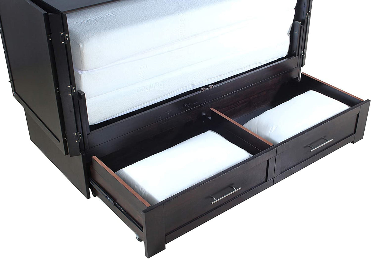 Mega Solutions Emurphybed Daily Delight Murphy Cabinet Chest Bed with Charging Station 8 Inch, Queen (Java) Mega Solutions