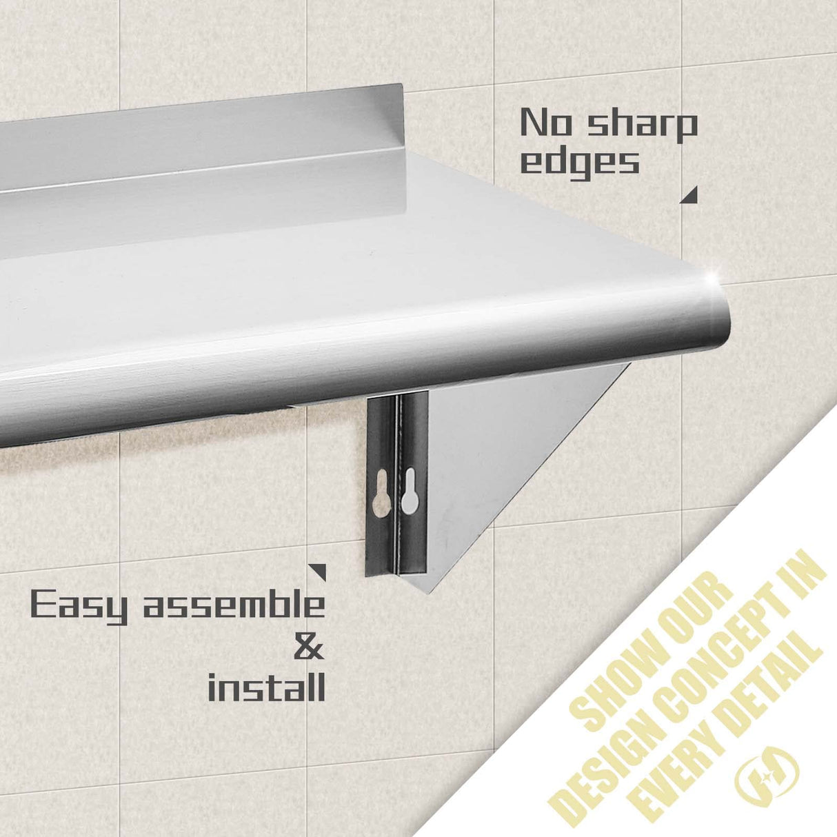 Hally Stainless Steel Shelf 12 x 48 Inches 280 lb, NSF Commercial Wall Mount Floating Shelving for Restaurant, Kitchen, Home and Hotel HALLY SINKS & TABLES H