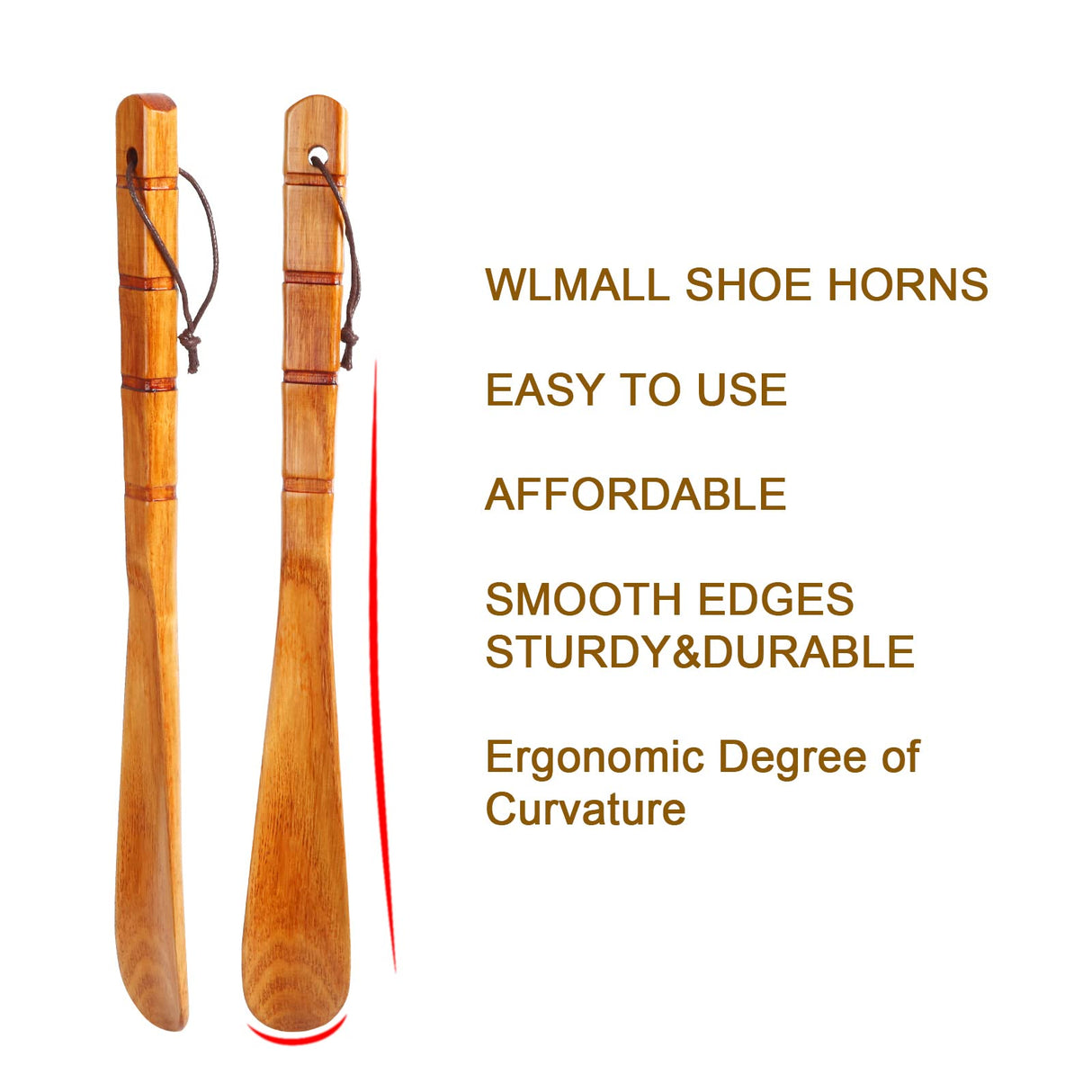Premium Wooden Shoe Horn, 2 PCS Shoehorns Durable, 13" Long Handle Shoe horns, Lazy Shoe Helper Spoons for Seniors, Kids, Pregnancy, Men, Women WLMALL
