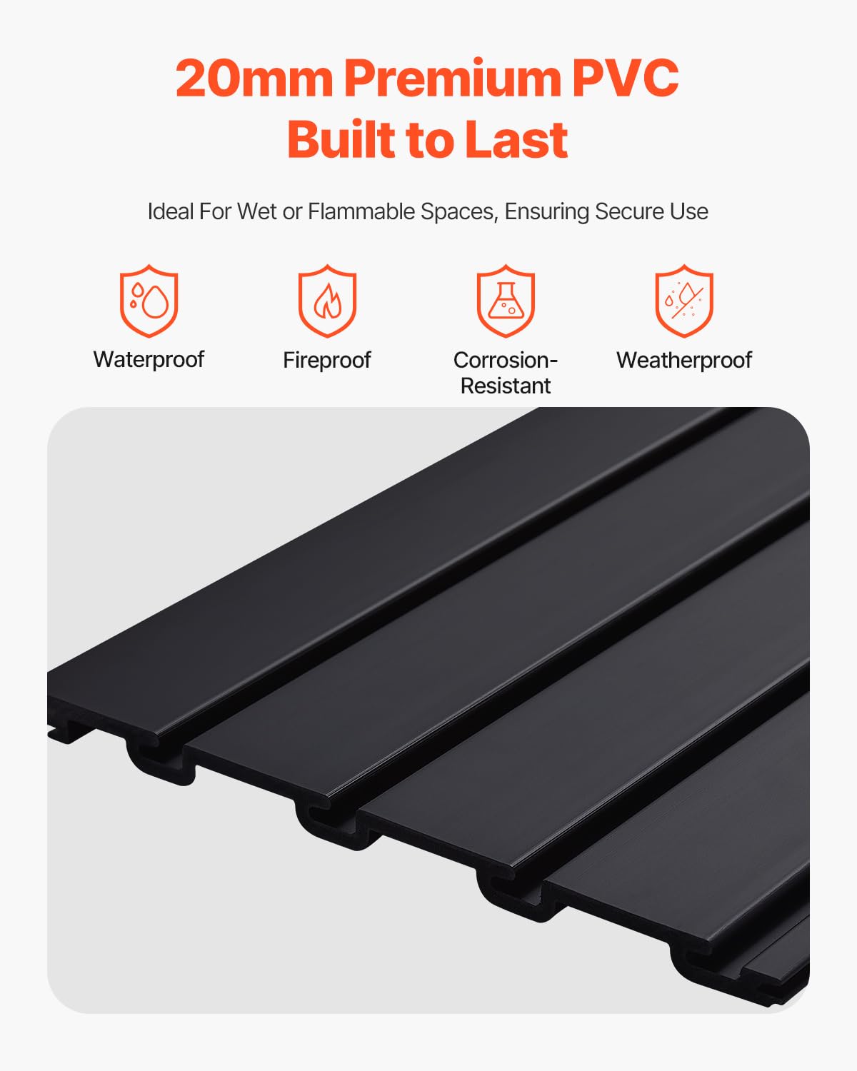 VEVOR Slat Wall Paneling, 2 x 4 ft, PVC Garage Slatwall with Modular Design, Black Slat Wall Easy-to-Install Adjustable Slatwall Panel with Coupling Structure & DIY Cutting, Fits for Storage & Display VEVOR