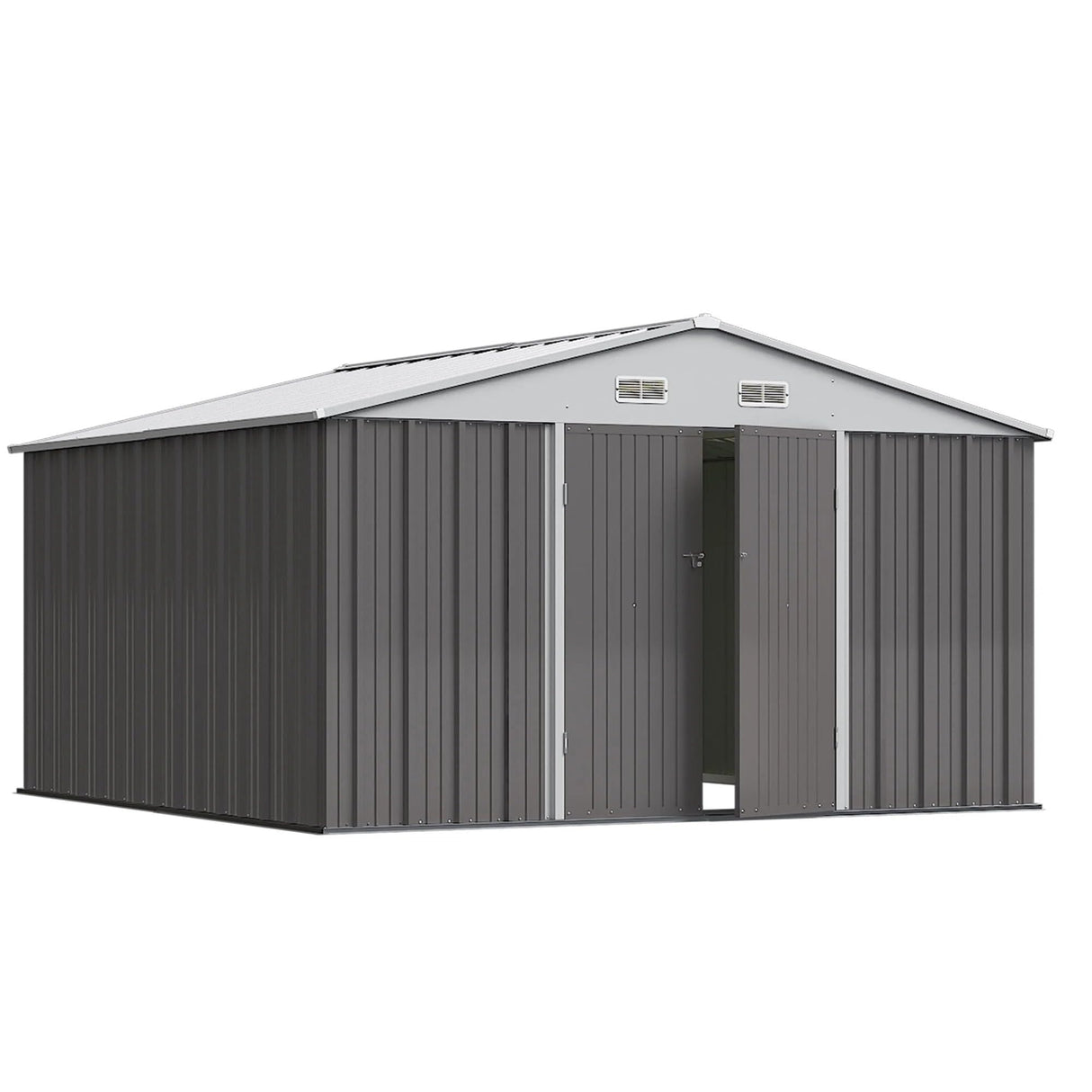 Greesum 10×10FT Outdoor Storage Shed, Metal Patio Storaged Sheds with Lockable Doors, Sheds & Outdoor Storage for Bike, Backyard, Pool and Garden, Gray Greesum