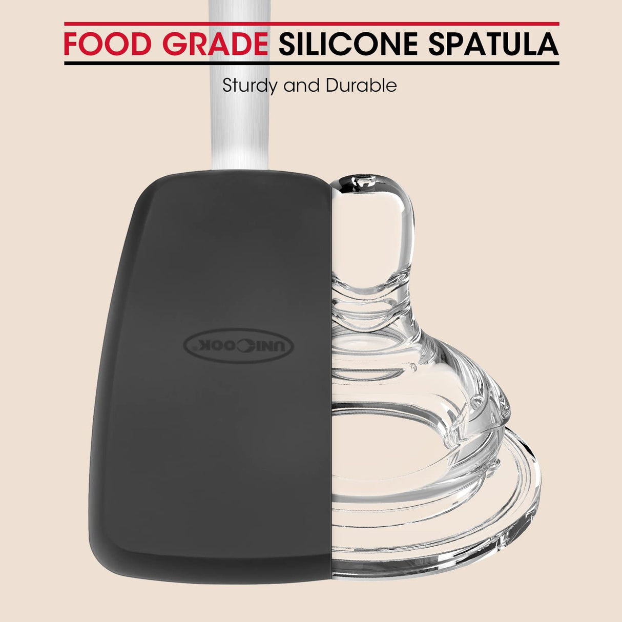 Unicook 2 Pack Flexible Silicone Spatula, Turner, 600F Heat Resistant, Ideal for Flipping Eggs, Burgers, Crepes and More, Black Unicook
