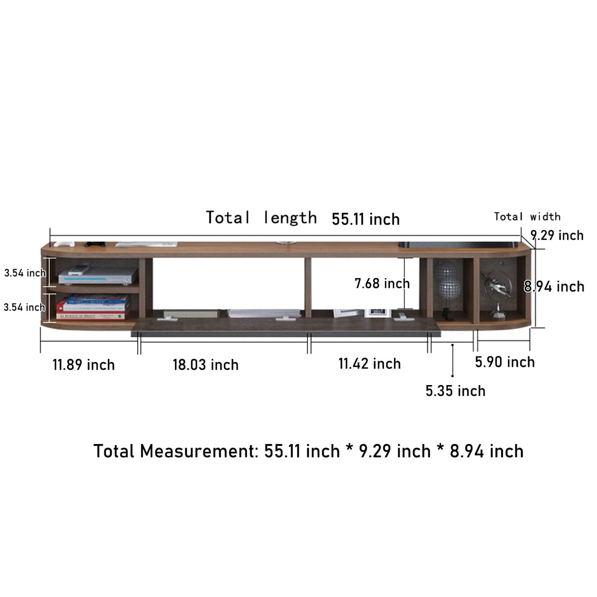 Pmnianhua Floating TV Stand,55'' Under TV Shelf,Modern Floating TV Console,Wall Mounted TV Cabinet, Entertainment Center with Storage for Bedroom Living Room(Walnut) Pmnianhua