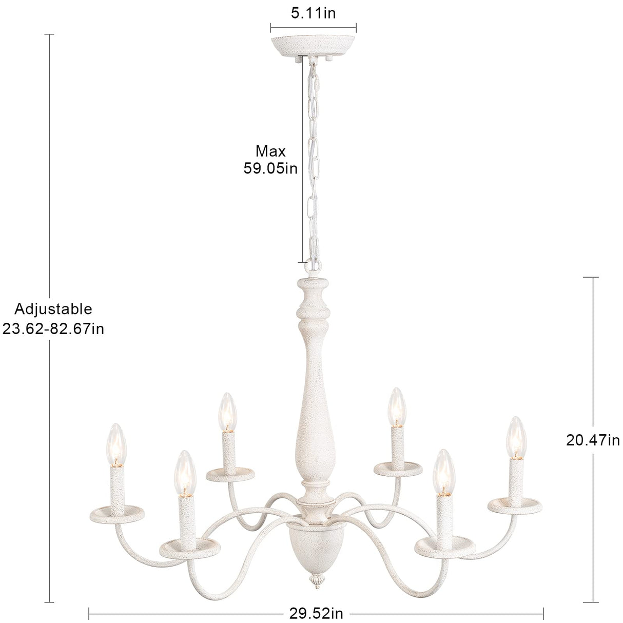 6-Light Chandelier Farmhouse Chandeliers for Dining Room Lighting Fixture, French Country White Chandelier Brown White Wood Chandeliers for Living Room Bedrooms Dining Room Foyer YLCHYTDZSW
