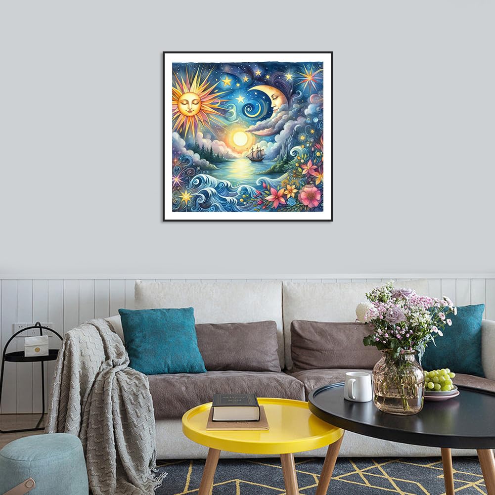Acudotr Sun and Moon Face Diamond Painting Kits for Adults, 5D DIY Diamond Art Kits for Beginners, Full Drill Diamond Painting Kits for Home Wall Decor, 12x12 Inch Acudotr