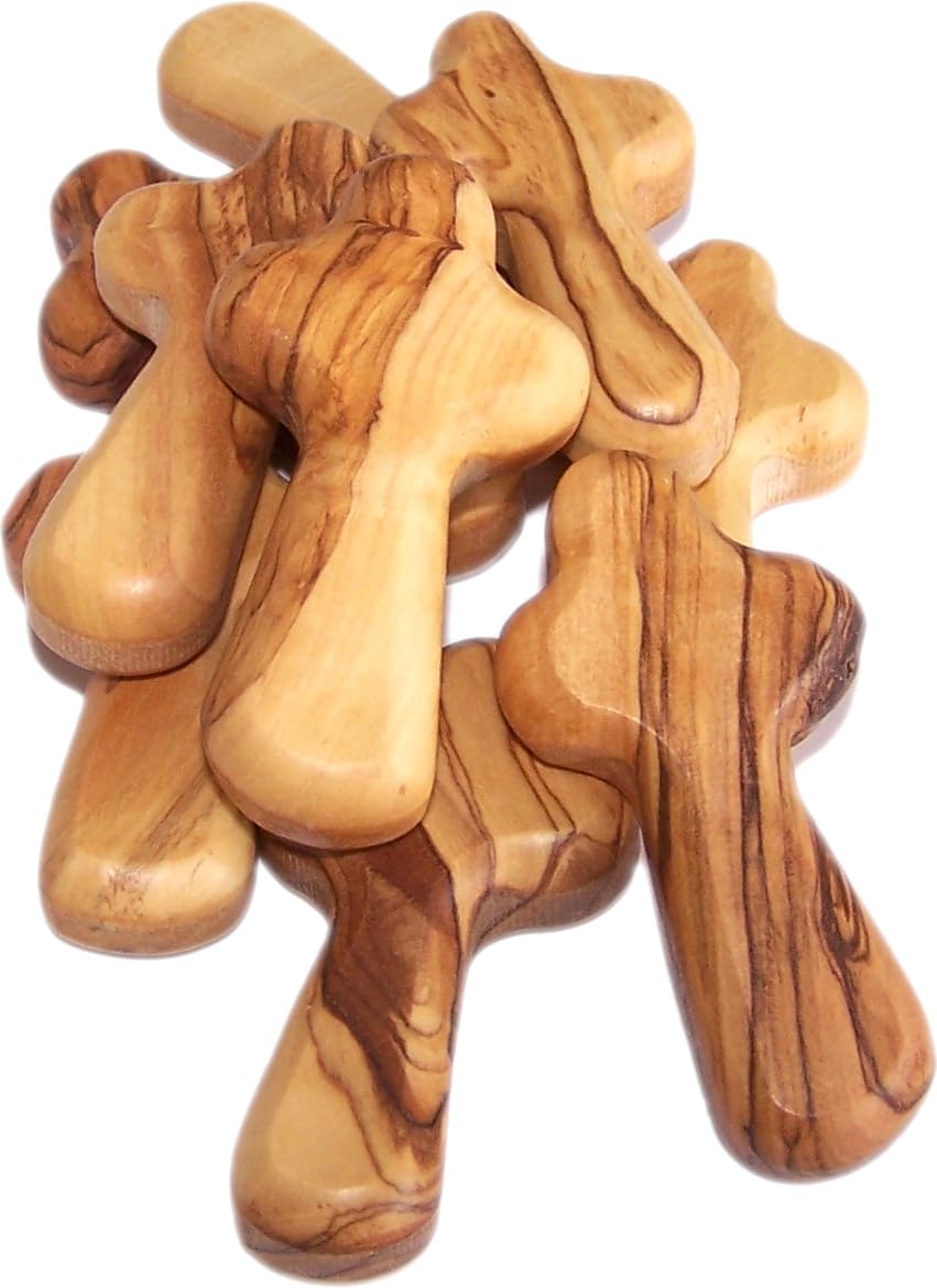 Holy Land Market Small Olive Wood Pocket/Holding Crosses with Certificates (2.5 Inches) (10 Count) Holy Land Market