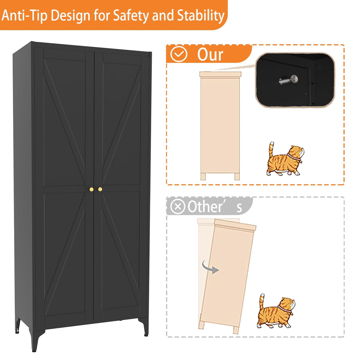 Howzone Tall Pantry Cabinet, 65" Kitchen Cupboard with Doors and Adjustable Shelves, Food Pantry Cabinets, Metal Hutch Cabinet with Storage for Kitchen, Living Room, Dining Room, Black Howzone