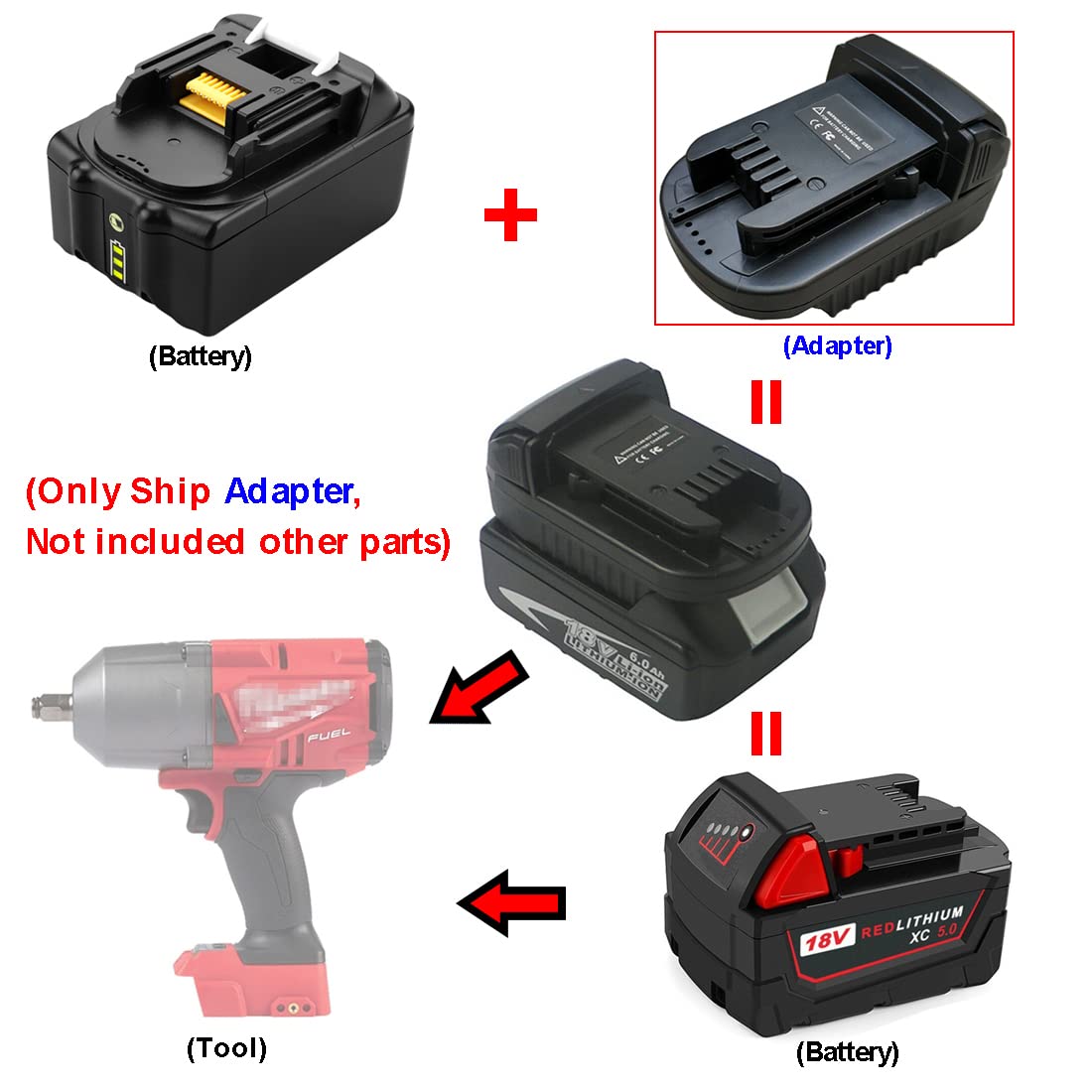 Battery Adapter for Makita to Milwaukee M18 18V Lithium Cordless Tool, Convert Makita 18V LXT Lithium Battery BL1860B/BL1850B/BL1830/BL1815 to Milwaukee 18 Volt Lithium-Ion M18 Battery Converter XFYBZN