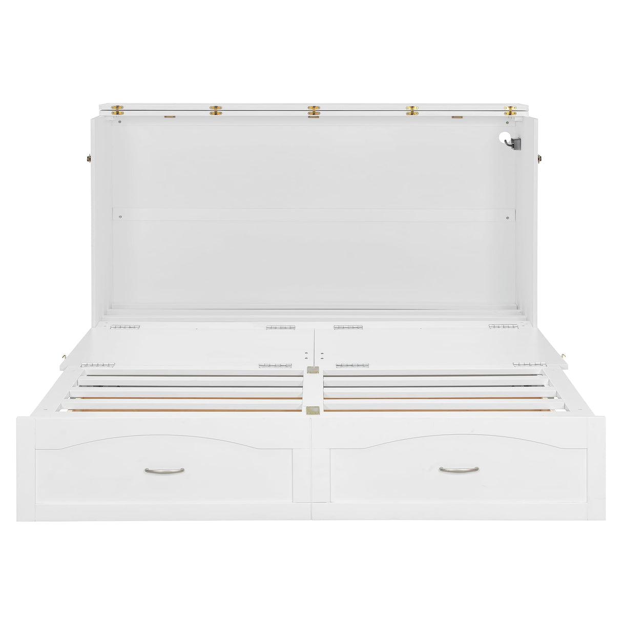 P PURLOVE Queen Murphy Bed, Modern Cabinet Bed with Drawer, A Set of Sockets and USB Ports, Wood Murphy Bed Frame for Adult, Teenager, Pulley Structure Desig (White) P PURLOVE