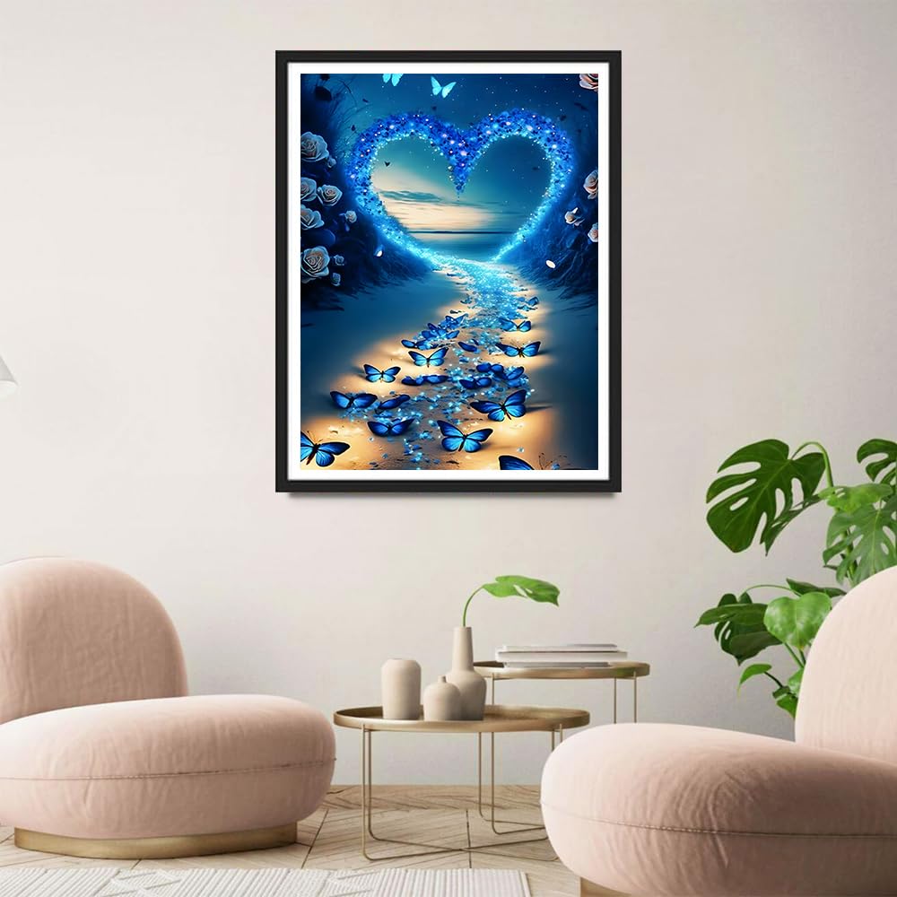 QINRUBB DIY Heart Diamond Painting Kits, Full Drill Butterflies Diamond Art Painting Kits for Adults Beginners, DIY 5D Love Painting by Numbers Dreamland Diamond Art Kits for Home Decor 12x16inch QINRUBB