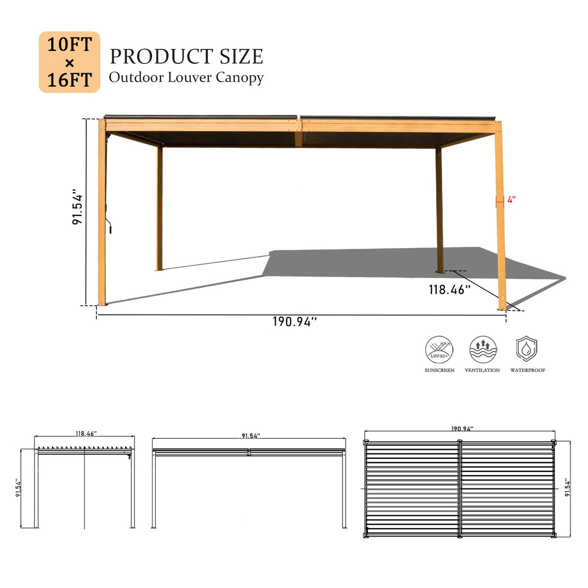 Domi Louvered Pergola 10×16 FT, Outdoor Wood Grain Aluminum Pergola with Adjustable Rainproof Roof and Drainage System, Metal Pergola Gazebo for Patio, Deck, Backyard domi outdoor living