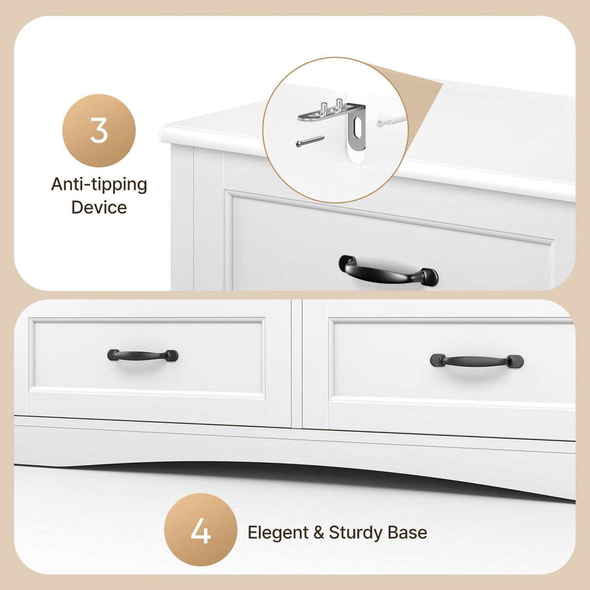 Gizoon 6 Drawer Dresser for Bedroom,47'' Larger Chest of Drawers with Mental Handle for Kids Room, White Dresser with 6 Storage Drawers for Living Room, Entryway and Hallway, White Gizoon