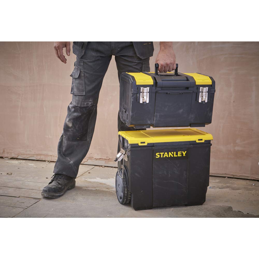 STANLEY 3 in 1 Rolling Work Centre Toolbox with Pull Handle, Detachable Toolbox with Portable Tote Tray, 1-70-326 STANLEY