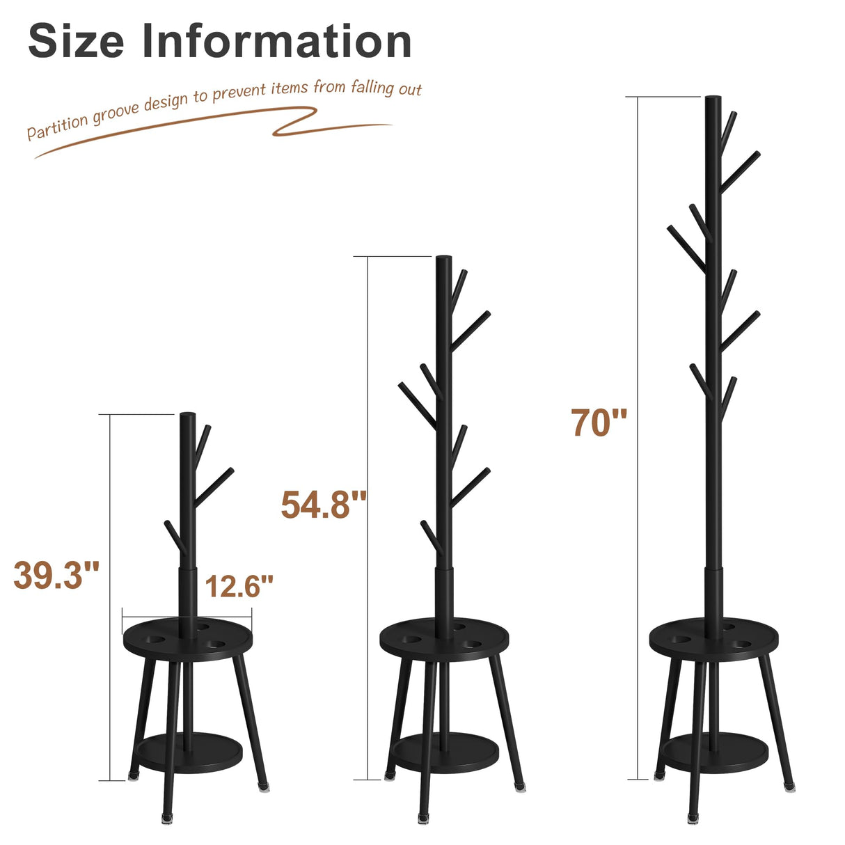 FILWH Freestanding Coat Rack with Umbrella Organizer Tray Bamboo Coat Tree Rack with 8 Hook Stand for Clothes Bag Hats Entryway Hanger Stand(Black) FILWH