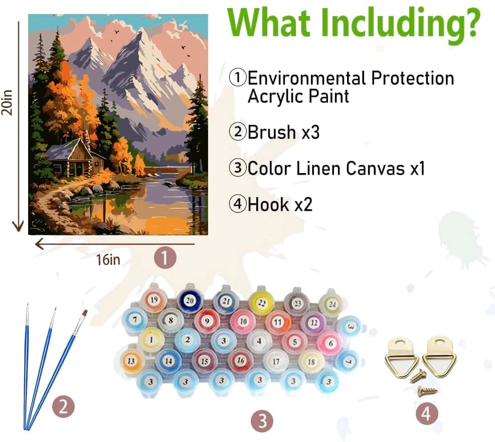 DIYDECORFUN Mountain Paint by Numbers Kit for Adults Beginner, National Park Paint by Number On Canvas, Mountain Oil Painting Kit, Adults' Paint-by-Number Kits for Gift Home Decor 16x20 Inch DIYDECORFUN