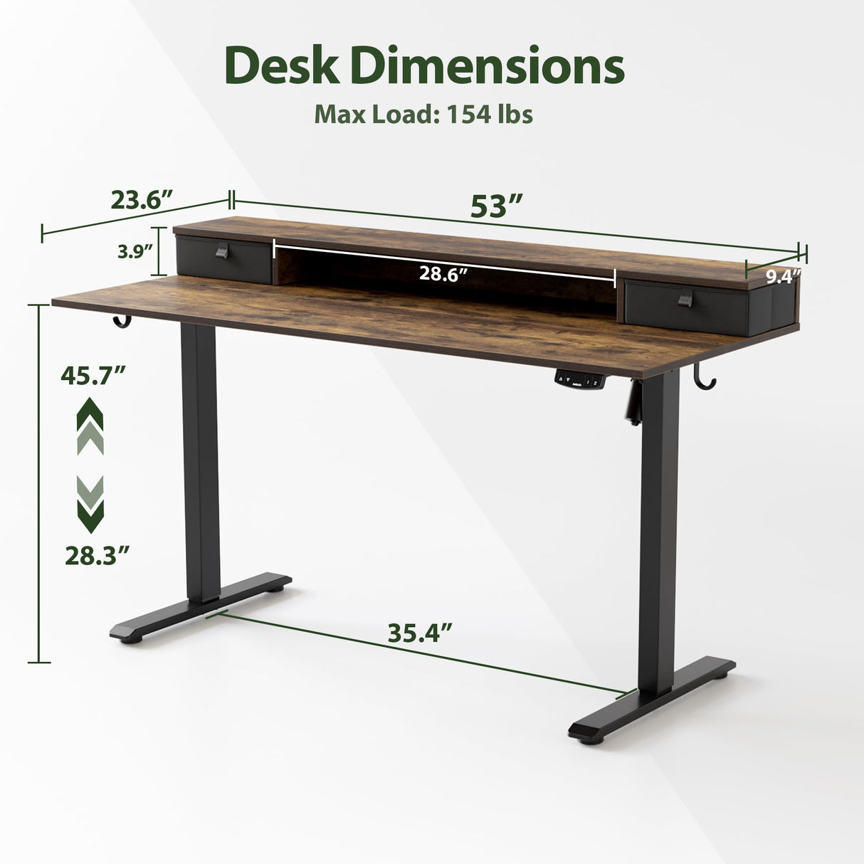Agilestic 53 x 24 Inches Height Adjustable Electric Standing Desk with 2 Drawers, Stand Up Electric Desk Adjustable Height, Sit Stand Computer Gaming Table with Splice Board, Rustic Brown Agilestic