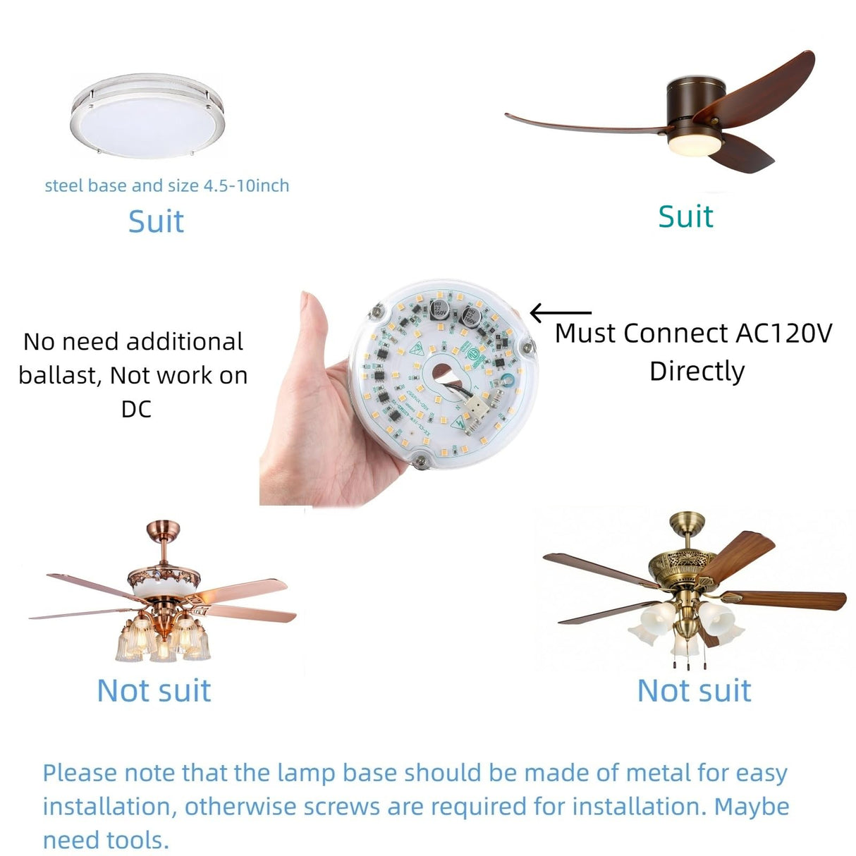Ledytech 4 inch Retrofit Light Kit for Ceiling Fan Light Replacement Panel PCB 18W 6000K 2200LM 120V CRI90 Dimmable ETL (White 6000K) Ledytech