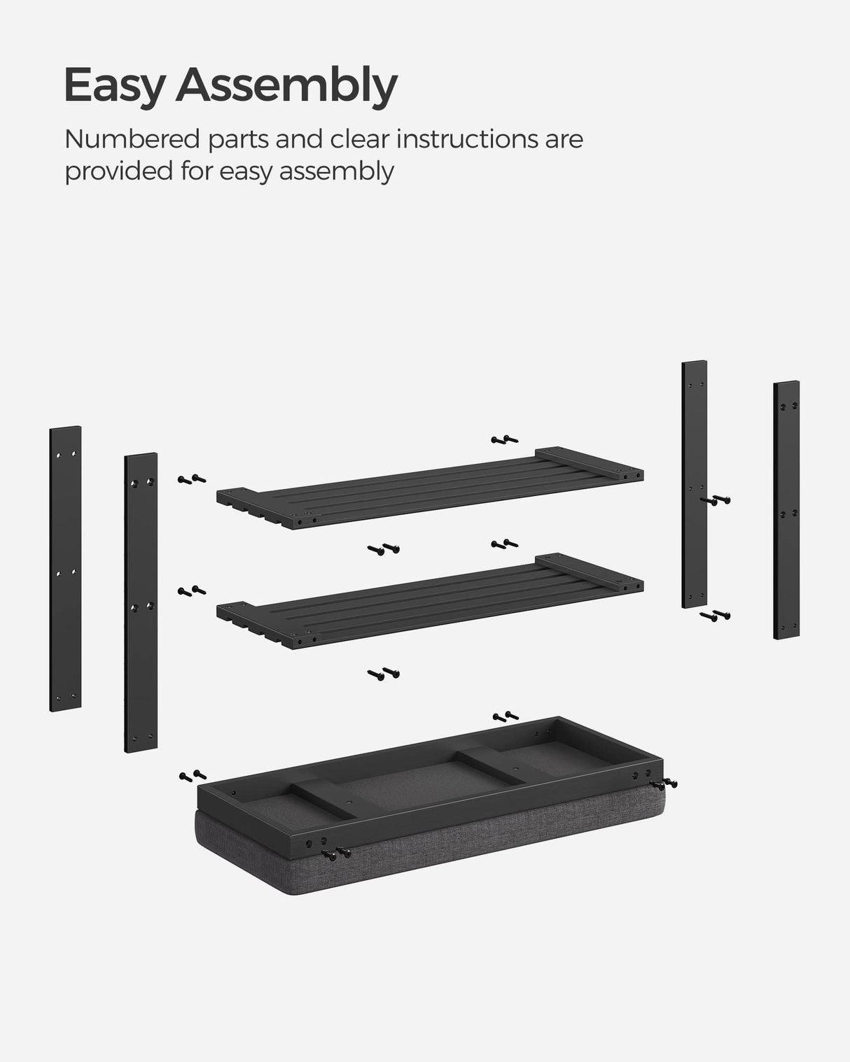 SONGMICS Bamboo Shoe Bench, 3-Tier Shoe Rack, Stable Shoe Organizer for Entryway, Living Room, Bench Seat Holds Up to 330 lb, 11.4 x 28 x 19.3 Inches, Black and Gray ULBS604B01 SONGMICS