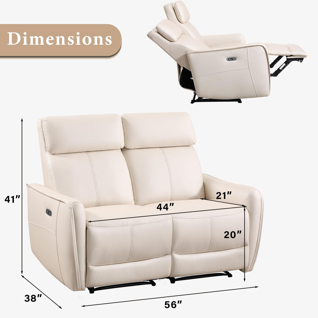 ANJ Power Reclining Loveseat, 2 Seater PU Leather Recliner Sofa with USB & Type-C Ports, Small Space Modern Couch with Adjustable Backrest and Footrest for Living Room Bedroom ANJ