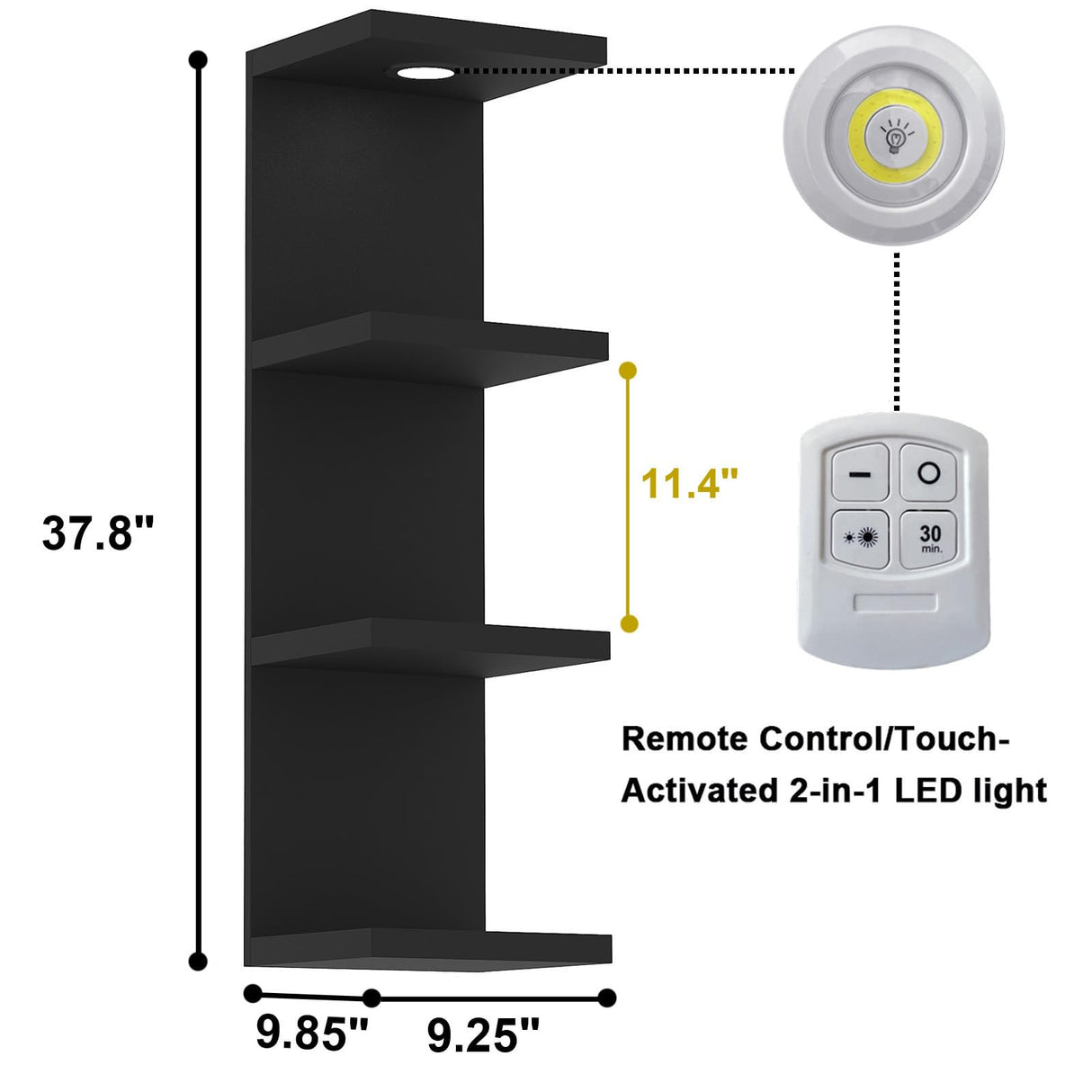 LitaEther Versatile 4 Tier Wall Shelf Unit,Black Lack Wall Shelf,Display Floating Shelf with LED Remote Control Light LitaEther