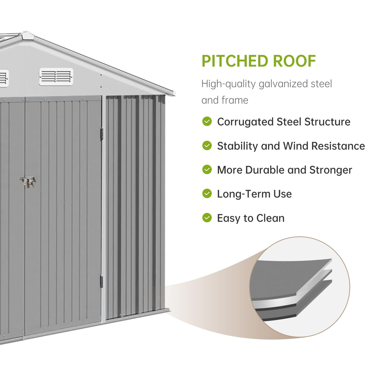 GarveeLife 12x10 Ft Outdoor Storage Shed, Large Steel Multipurpose Yard Shed, Metal Outdoor Tool Shed with Sloped Roof and Door Lock Design for Organizing Tools & Equipment in Yard, Garden, Grey GarveeLife