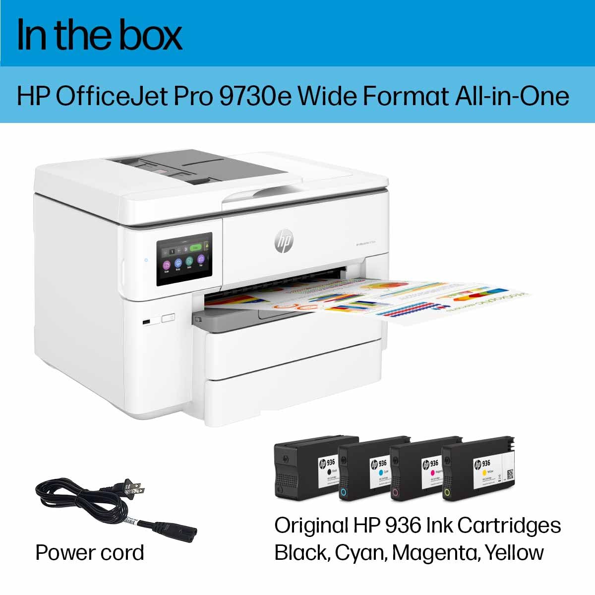 HP OfficeJet Pro 9730e Wide Format Wireless All-in-One Color Inkjet Printer, Print, scan, Copy, ADF, Duplex Printing Best-for-Office, 3 Months of Instant Ink Included (537P6A) HP
