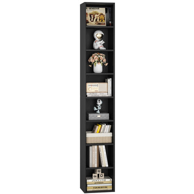 FOTOSOK 8-Tier Adjustable Media Tower Rack - Slim Black Storage Cabinet for CDs, DVDs, and Books