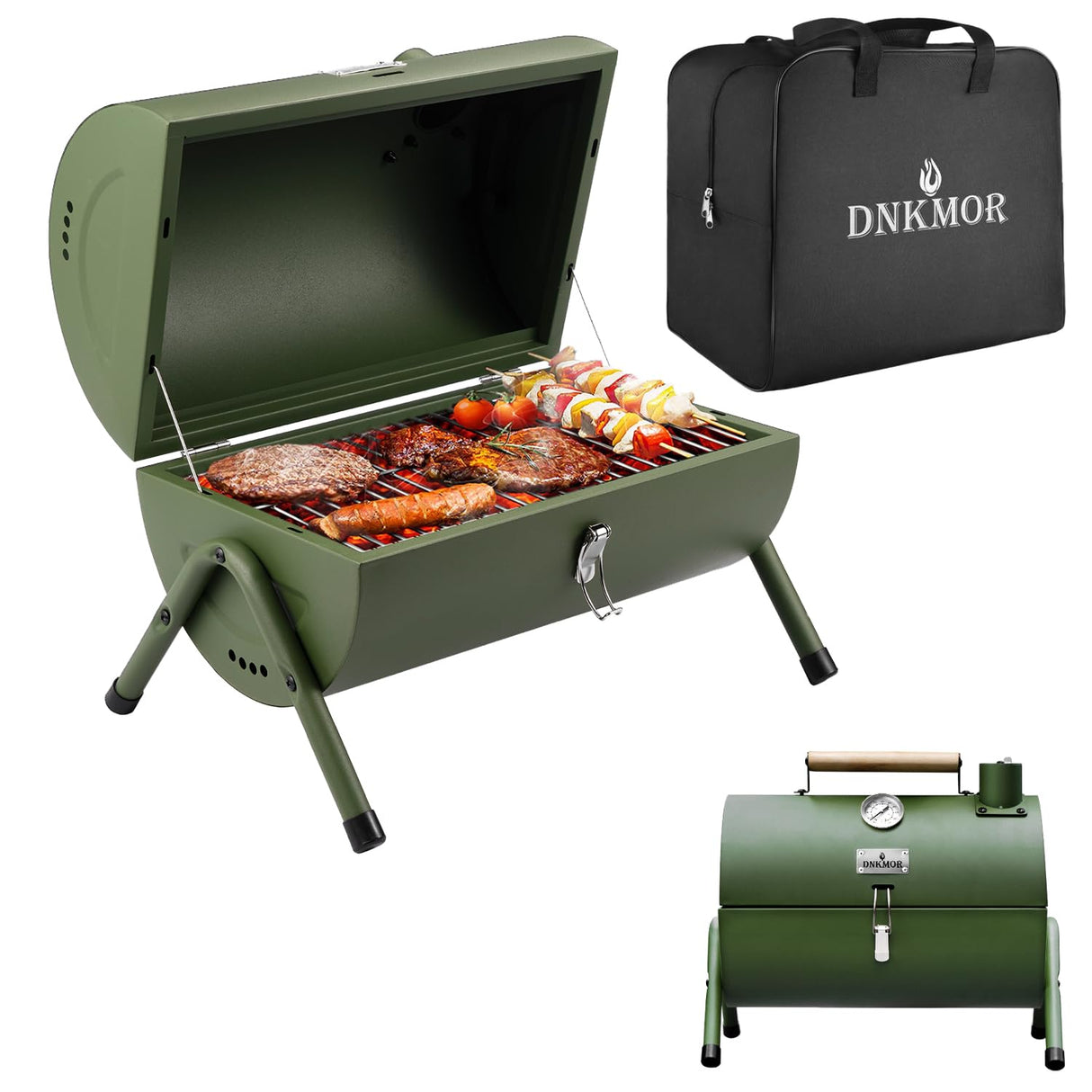 Portable Charcoal Grill, Tabletop Outdoor Barbecue Smoker, Small BBQ Grill for Outdoor Cooking Backyard Camping Picnics Beach by DNKMOR GREEN WoodArtSupply