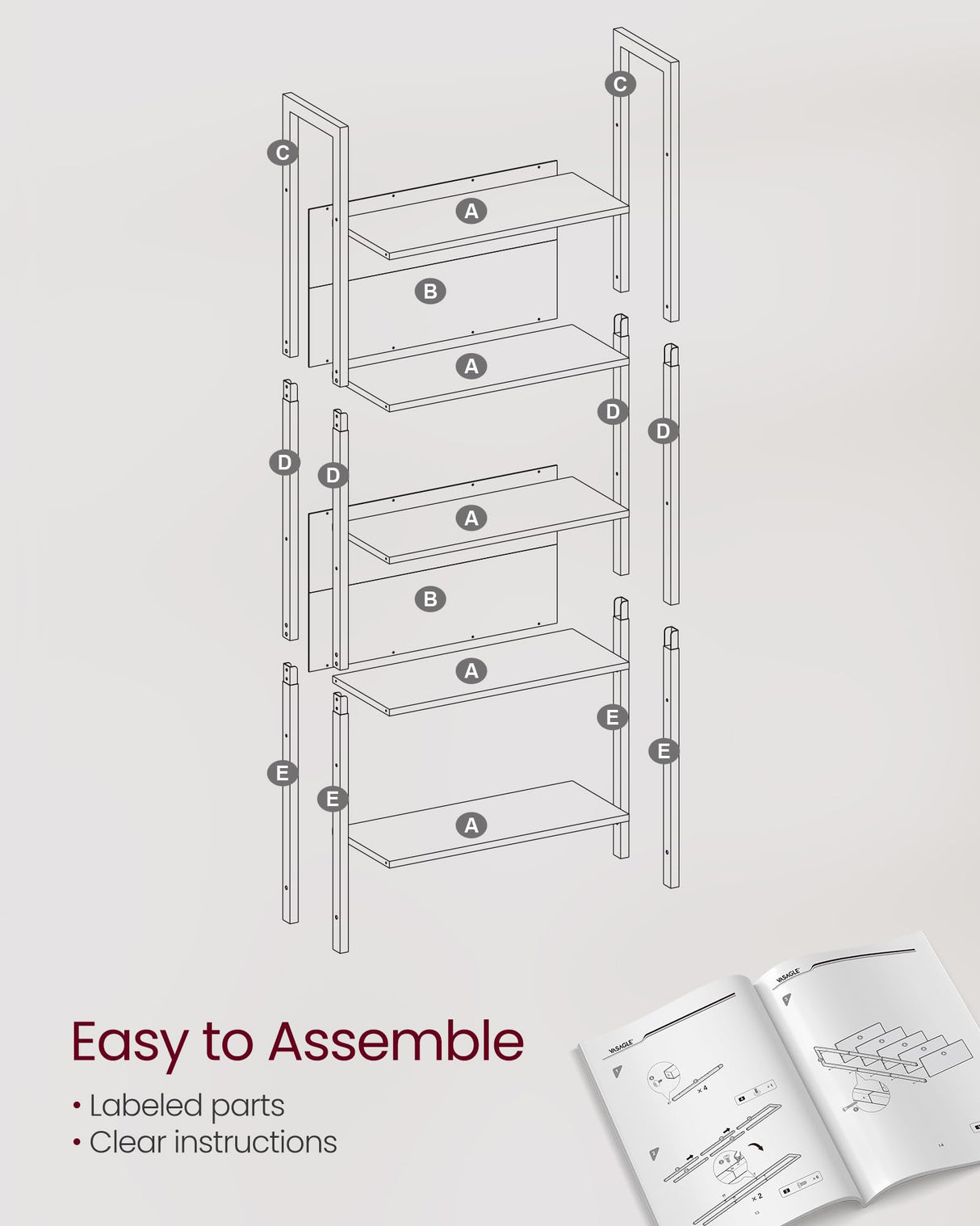 VASAGLE 5-Tier Bookshelf, Book Shelf, Industrial Bookcase, with Steel Frame, for Living Room, Home Office, Bedroom, 9.4 x 24.4 x 65 Inches, Rustic Brown and Black ULLS025B01 VASAGLE